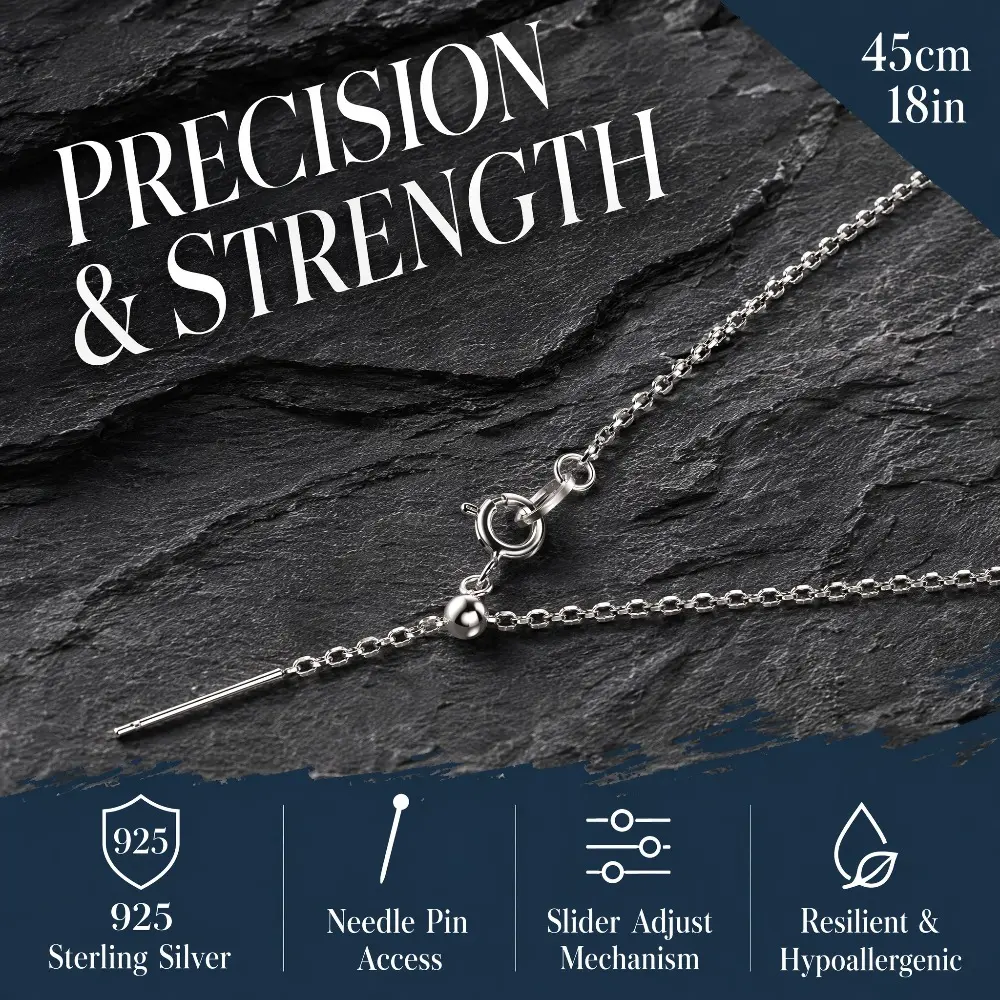 Women's 925 Sterling Silver O-Chain Needle Necklace, 18 Inches Adjustable, Hypoallergenic & Tarnish Resistant, Exquisite Silver Jewelry for Gifting