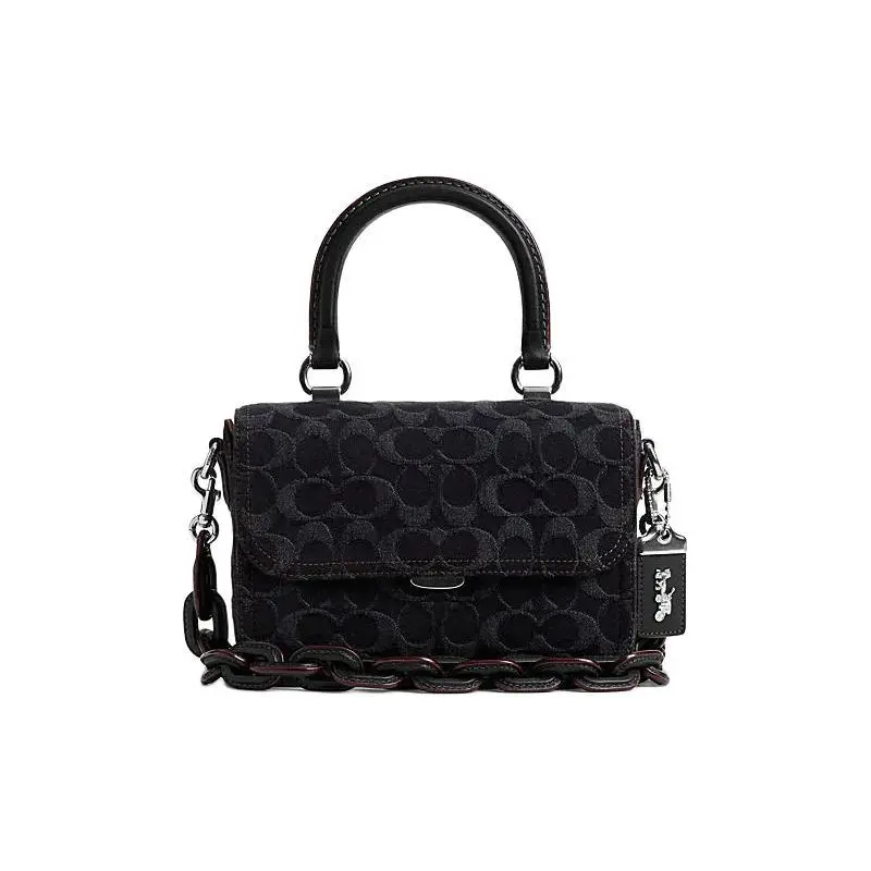 COACH Rogue 22 Classic Monogram Fabric Crossbody Handbag for Women, Small Size, Black