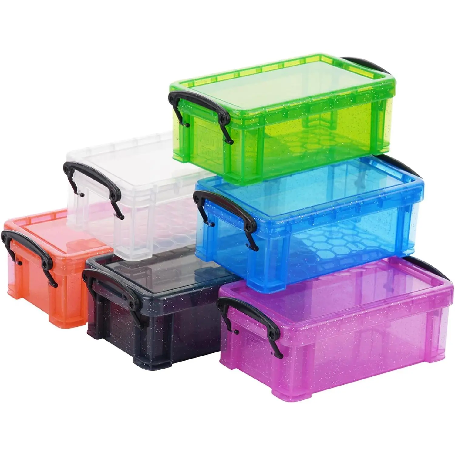 Mini Plastic Storage Containers with Locking , 6 count Small Plastic Box 5.4'' x 3'' x 2'' Clear  Color Boxes Organizer Arts and Crafts Organizer Bins Stackable Tool Storage Box