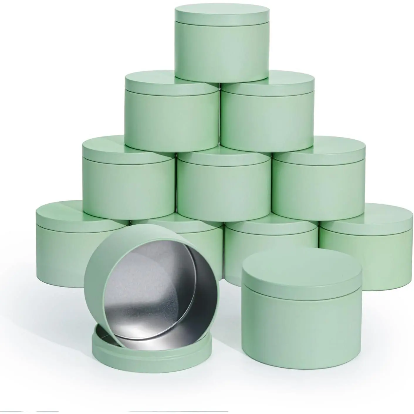 Candle Tins with , 3 Wicks Candle Jars 14oz/420ml Candle Containers 12 Pack Seamless Bulk Candle Containers for Candle Making Supplies Wholesale Empty Candle Jars - Mint