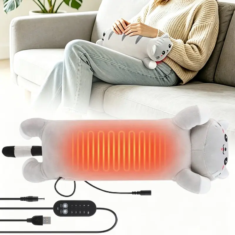 Cat Heating Pillow, 5-Temperature Settings, Adjustable Heating Temperature, 5-Timer, USB Heated Pad for Menstrual Period Cramps, Hand Warmer Plush Funny Gift for Girl