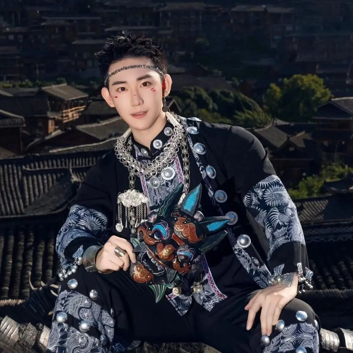 Hmong Miao Batik Textile Styling Set - Long-Sleeve Jacket or Adjustable Graphic 3-Piece Set with Top