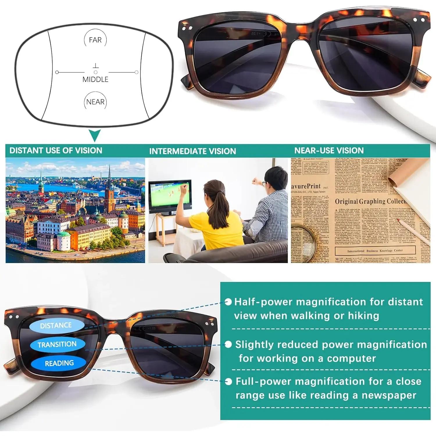 SUNDAY MIRTH 3 Pack Progressive Multifocus Reading Sunglasses for Women Men Protection Trifocal Sun Reading Glasses UV400 Readers