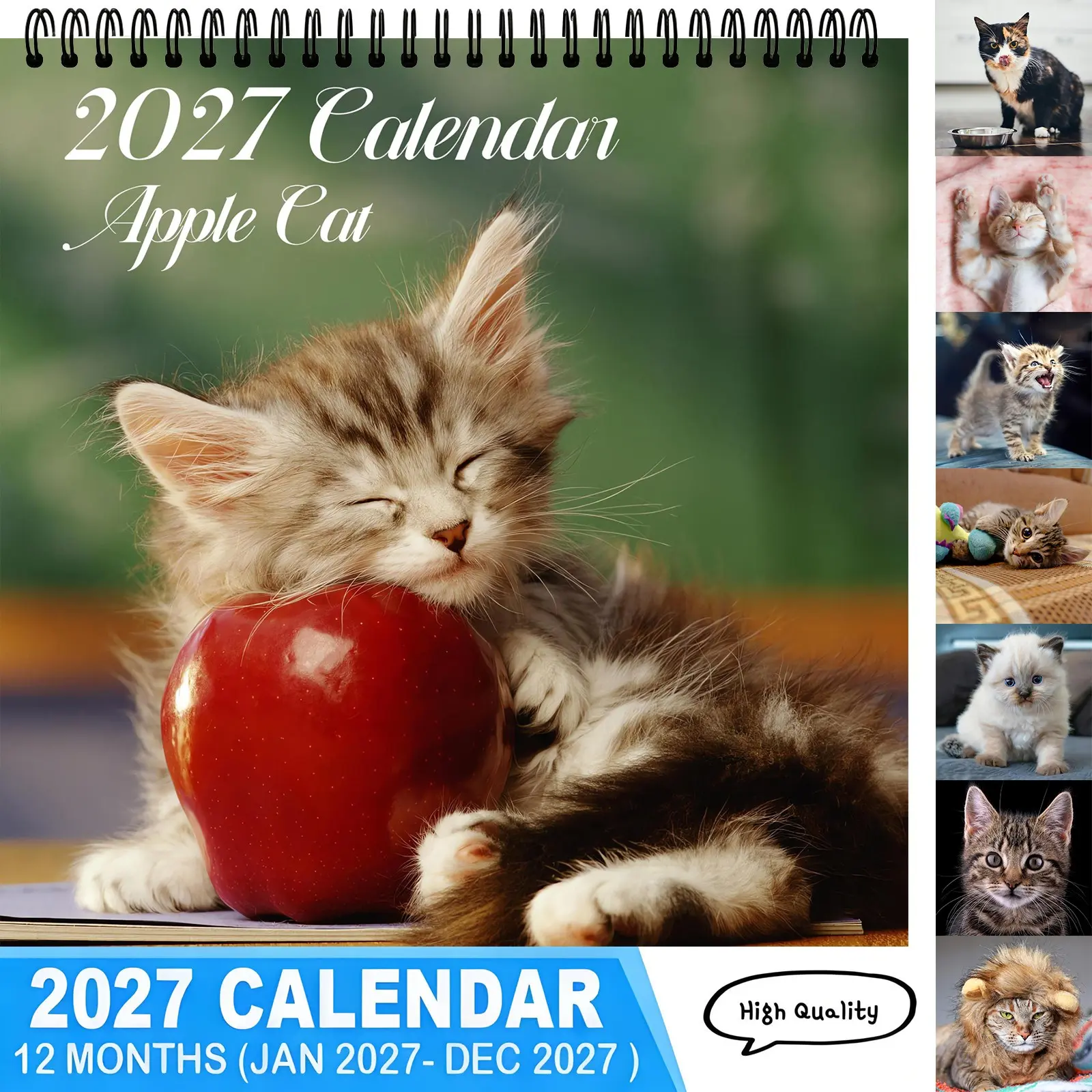 2027 Full Year 12-Month Cat Themed Calendar High Quality Cute Adorable Kitty Photo Collection Planner For Home School Office Decoration