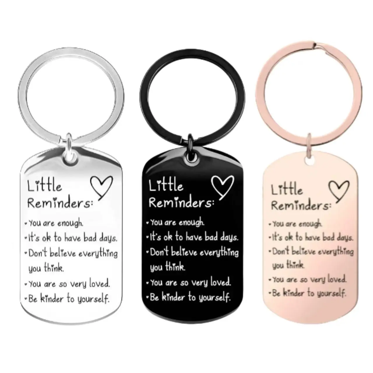 Stainless Steel Dog Tag Keychain for Adults, Engraved Inspirational Mental Health Positivity Gift with Daily Affirmations