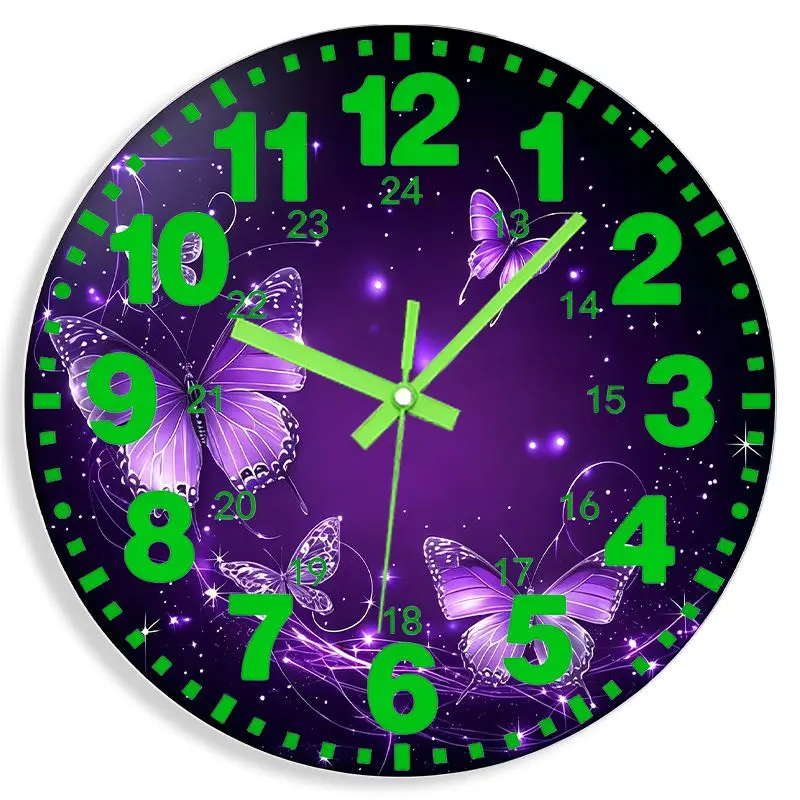 Butterfly Galaxy Pattern Themed Luminous Wall Clock, Bedroom Acrylic Luminous Wall Clock, Silent Luminous Wall Clock, Luminous Living Room/Kitchen Digital and Hands, Black, Luminous Clock, Mirror Surface, A Perfect Holiday Gift for Movie