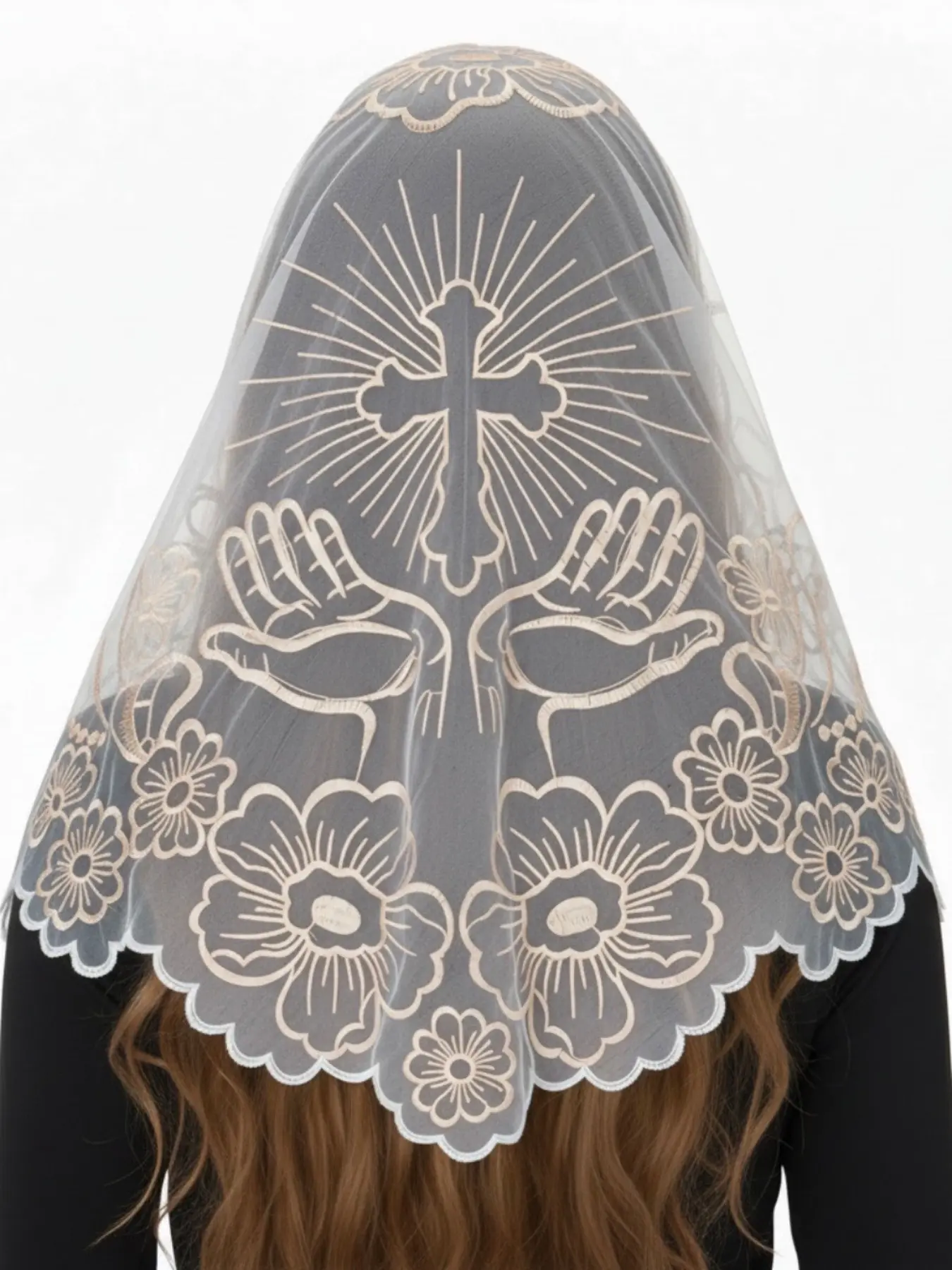 Vintage Floral Embroidered Lace Veil for Women, Prayer Scarf, Wedding Photography Veil, The Wedding Veil, Bridal Accessory, Perfect for Special Occasions Catholic Church Head Cover Prayer Veil