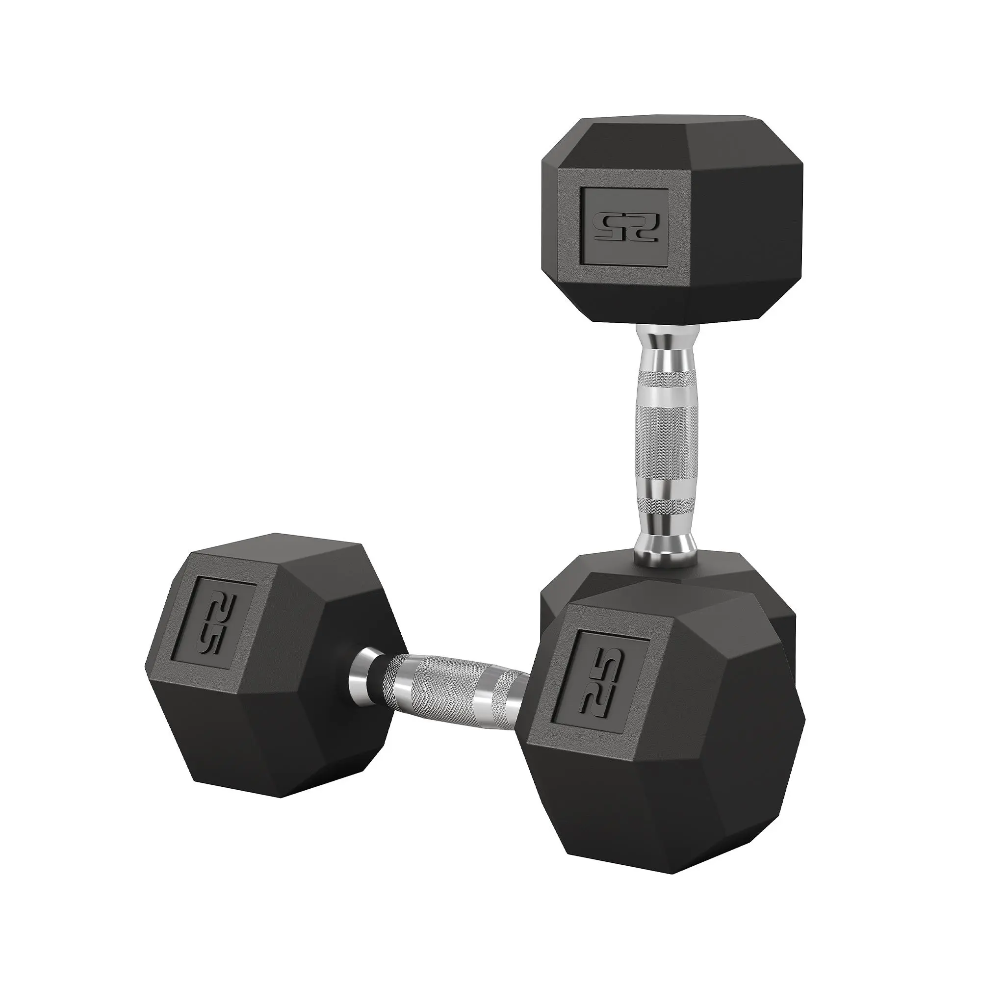 25LB*2 Hex Dumbbell, Hand Weights Dumbbells Pair with Cast Iron Core, Rubber Encased Coating and Textured Carbon Steel Handle for Home Gym Strength Training