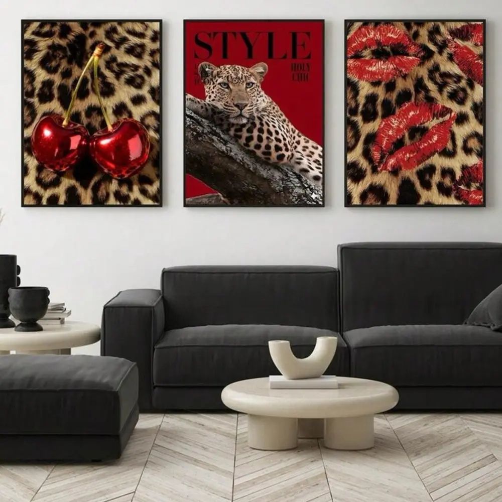 3 Pieces Vintage Leopard Print Cheetah Y2K Fashion Art, Bedroom Apartment Wall Mural, Bold Trendy Animal Prints Home Art, Eclectic Gallery Decor, Rich Tone Poster, Vintage Canvas Decor, Wall Decor for Bedroom and Apartment, Framed or Unframed