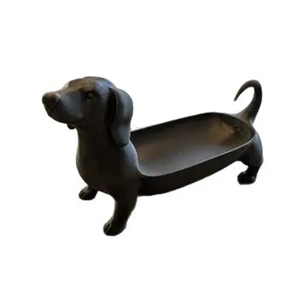 3D Printed Dachshund Dog Jewelry Catchall Tray - MDF+Steel Matte Black/White Dual-Sizes Resin Key Holder Vanity Storage Organizer for Pet Lovers, Indoor Recreation Decor