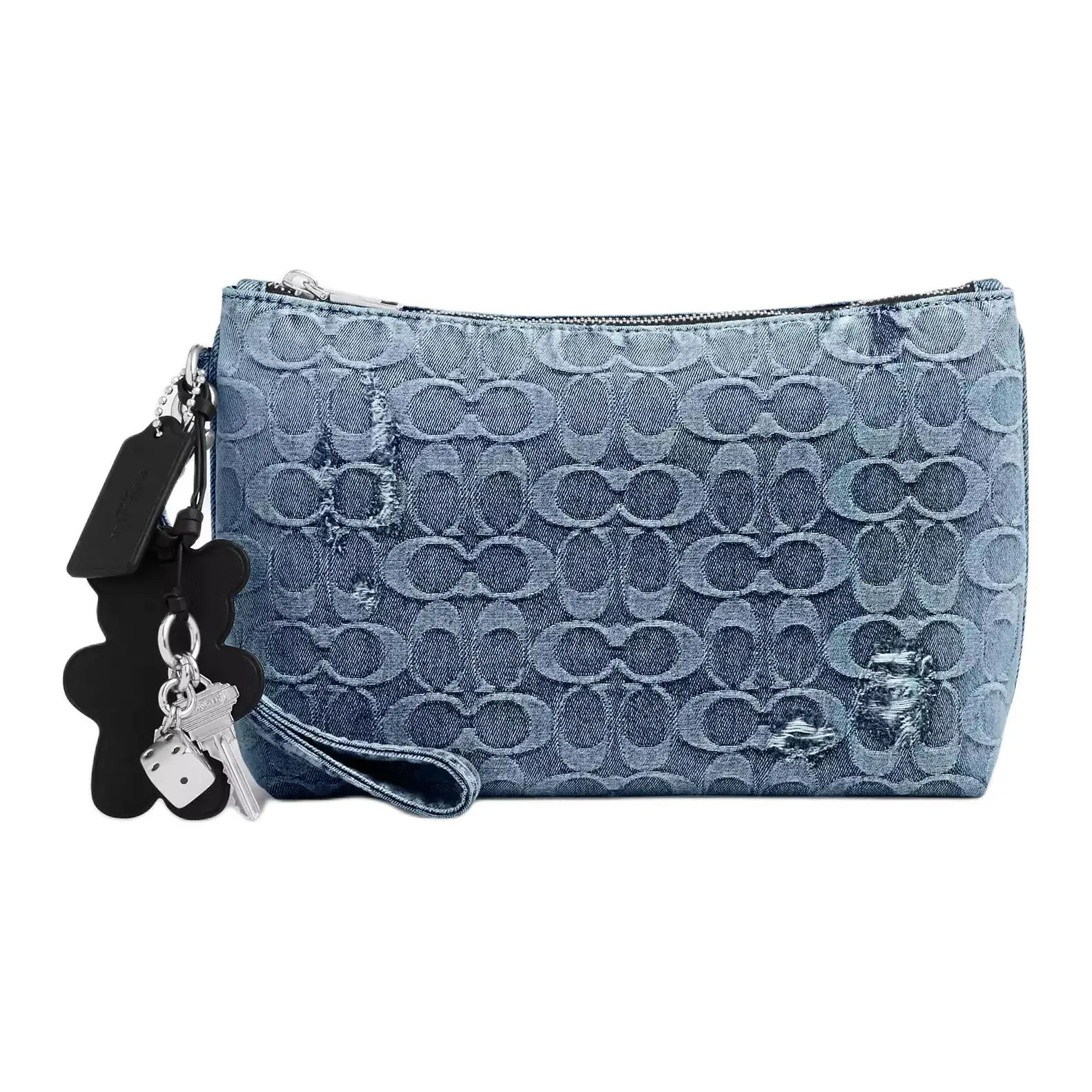 COACH Loved 24 Signature Charm Tote Bag for Women – Denim and Smooth Leather, Silver and Light Indigo
