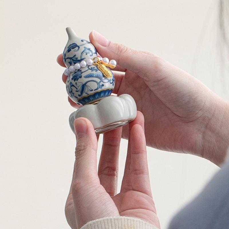 Chinese Style Blue and White Porcelain Fengshui Ornament Ru Kiln Ceramic Decoration for Home Office Desk Birthday Festival Gift Multiple Scenes Decor