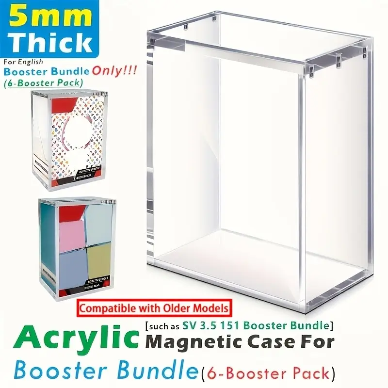 Acrylic Stackable Display Box for Older Models English Booster Bundle, Transparent Magnetic Closure, for Trading Cards, Collectibles, Sports Memorabilia, Acrylic Outer Box Only, No Collector'S Card Box Included