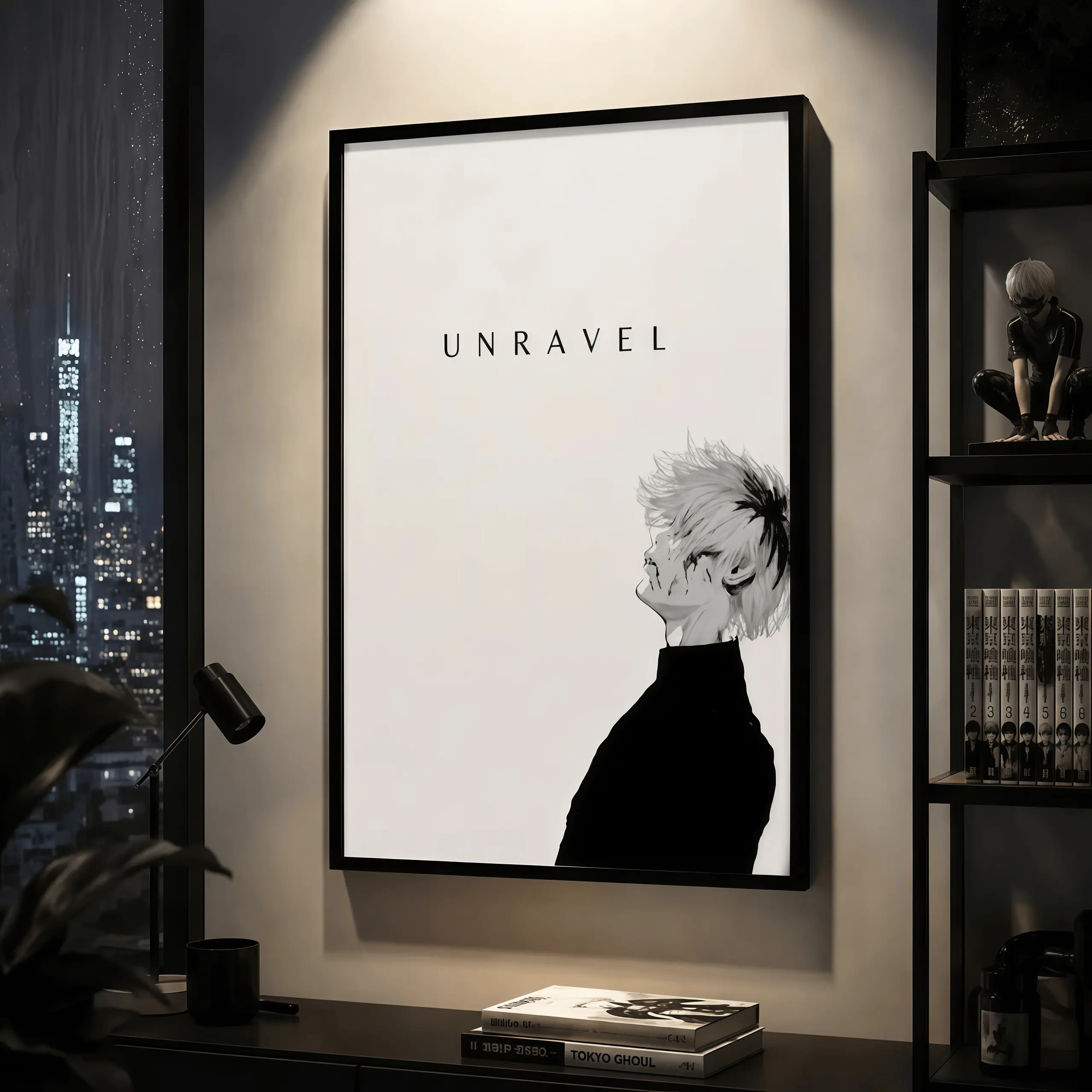 Manga Anime Poster Japanese Wall Art ,Tokyo Ghoul Anime Print, Ken Kaneki Japanese Manga Artwork Wall Decor, Vintage Minimalist Retro Aesthetic, Gift for Anime Fan, Canvas Wall Art Print, Dark Anime Room Decor for Bedroom Dorm Gaming Room Office