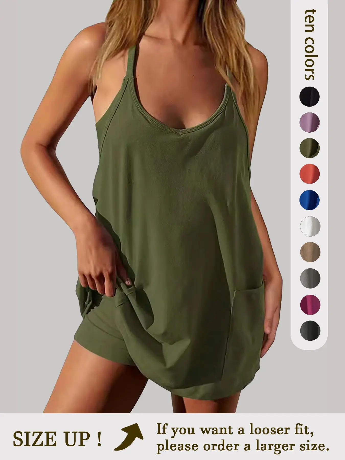 Women's Two-Piece Sporty Set, Sleeveless V-Neck Mini Dress with Shorts, Lightweight Breathable Fabric, Ideal for Yoga and Swimming, Gym Yoga Outfit