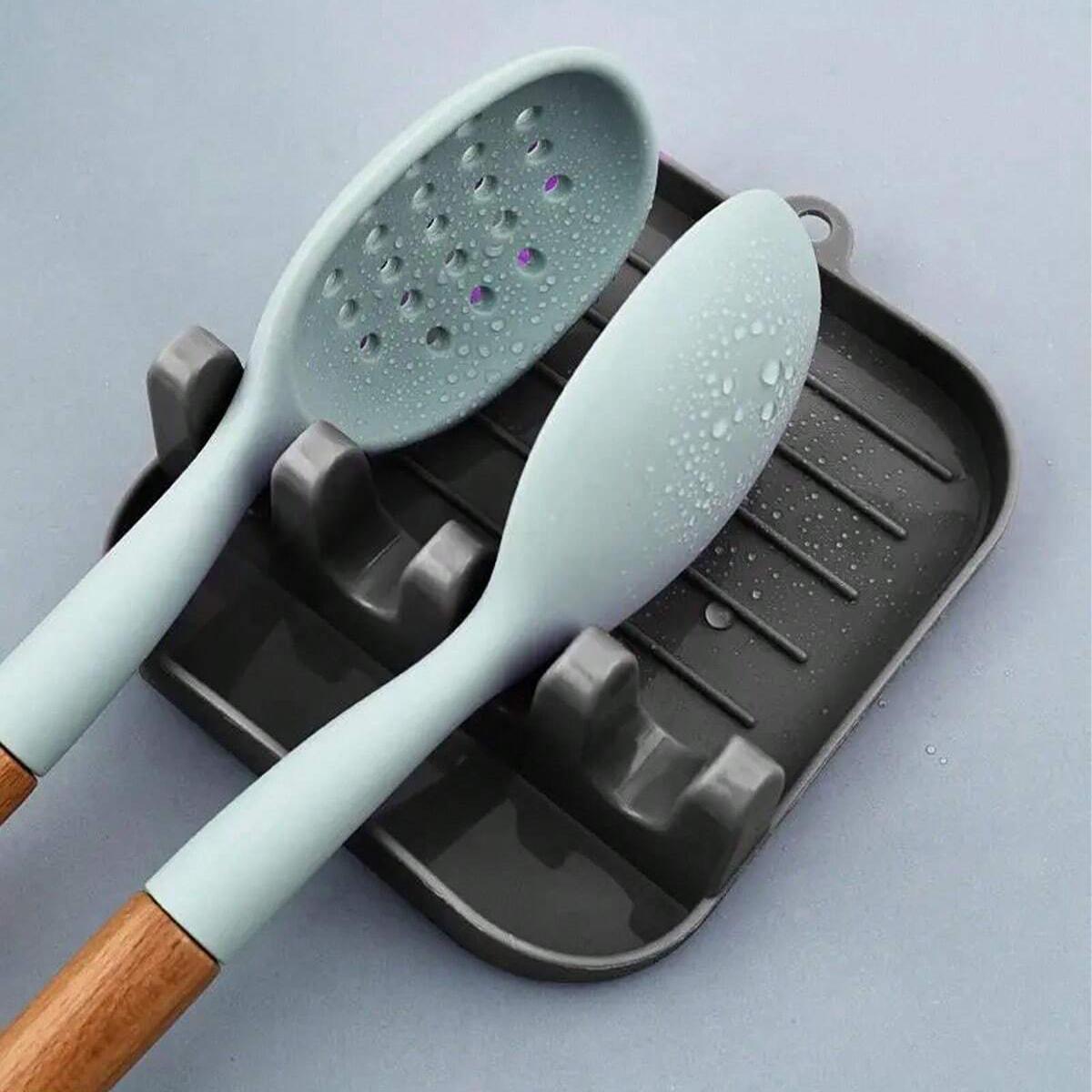 Kitchen Utensil Holder Rack, Easy Clean Pot Lid Organizer, Multi-Purpose Draining Spoon Rest, Space-Saving Design for Home Cooking Essentials