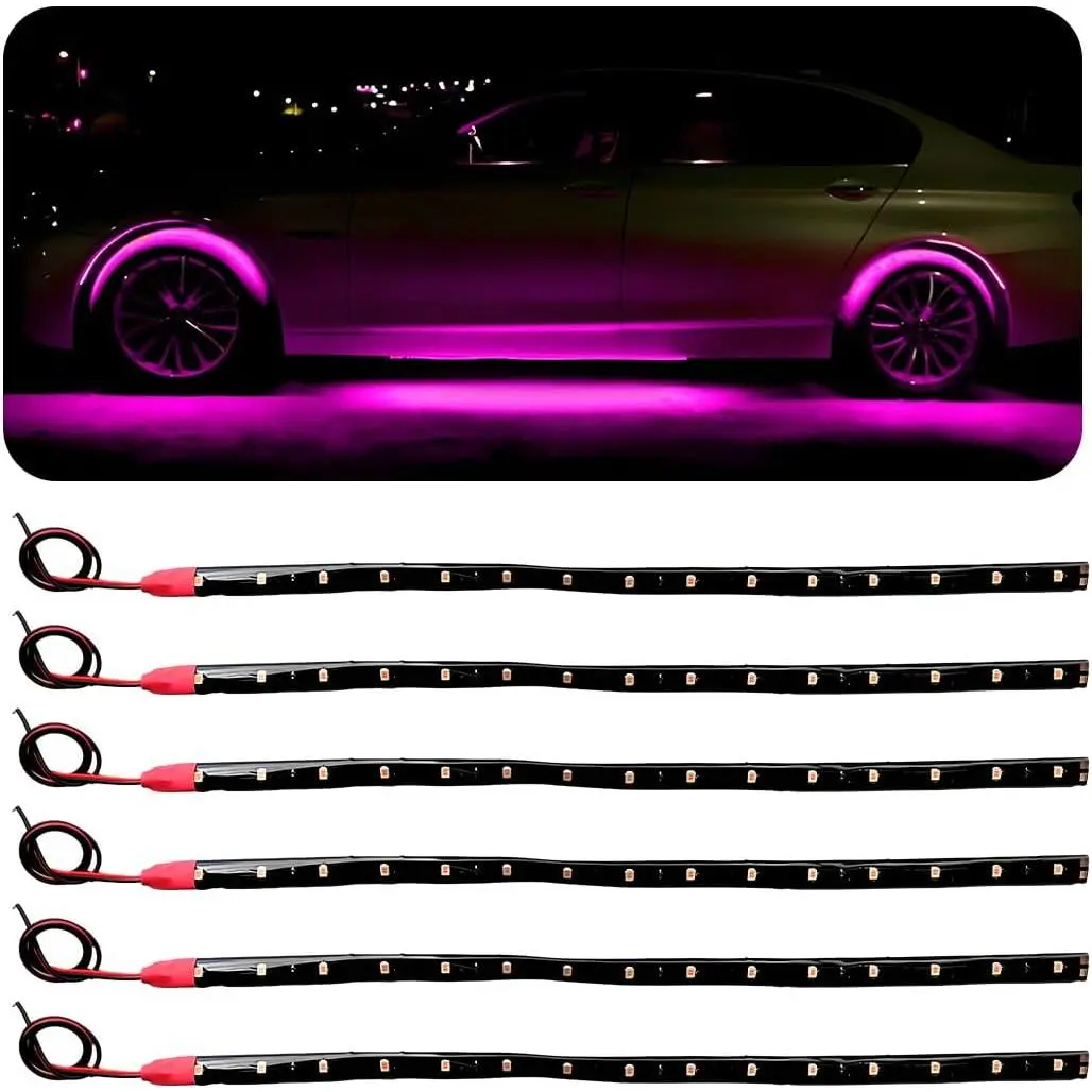 6 count 15 LED Strip Underbody Light, DC 12V 1Ft Flexible Underglow  LED Light Strip with 6 Inch Wire,  LED Interior Exterior Decoration for    ()