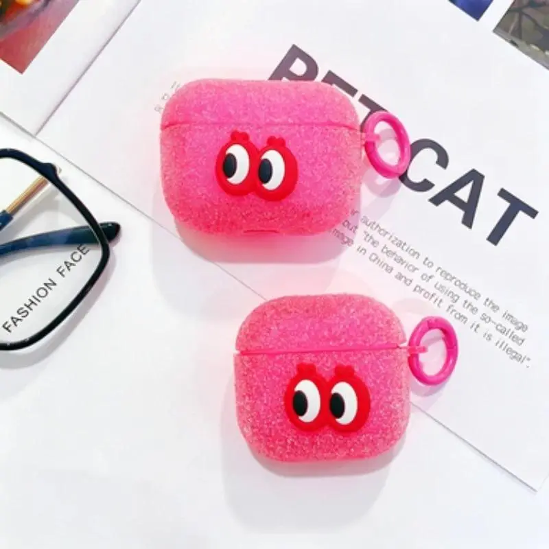 Cute and shiny big eyed headphone case, shiny headphone case protective cover, cartoon funny headphone case with keychain