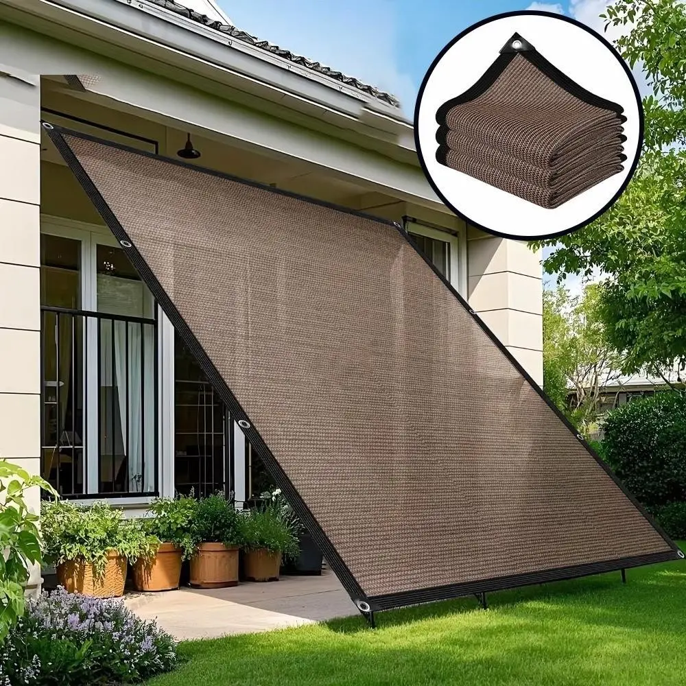 1pc Sunshade Cloth, 90% UV Protection Garden Shade Net, Eyelet Mesh Canopy Fabric, Polyester Sunshade Canopy, Ideal for Plant Covering, Outdoor Sun Shades for Patio, Patio, Greenhouse, Carport, Dog Kennel, Coffee, Uv Resistant Canopy