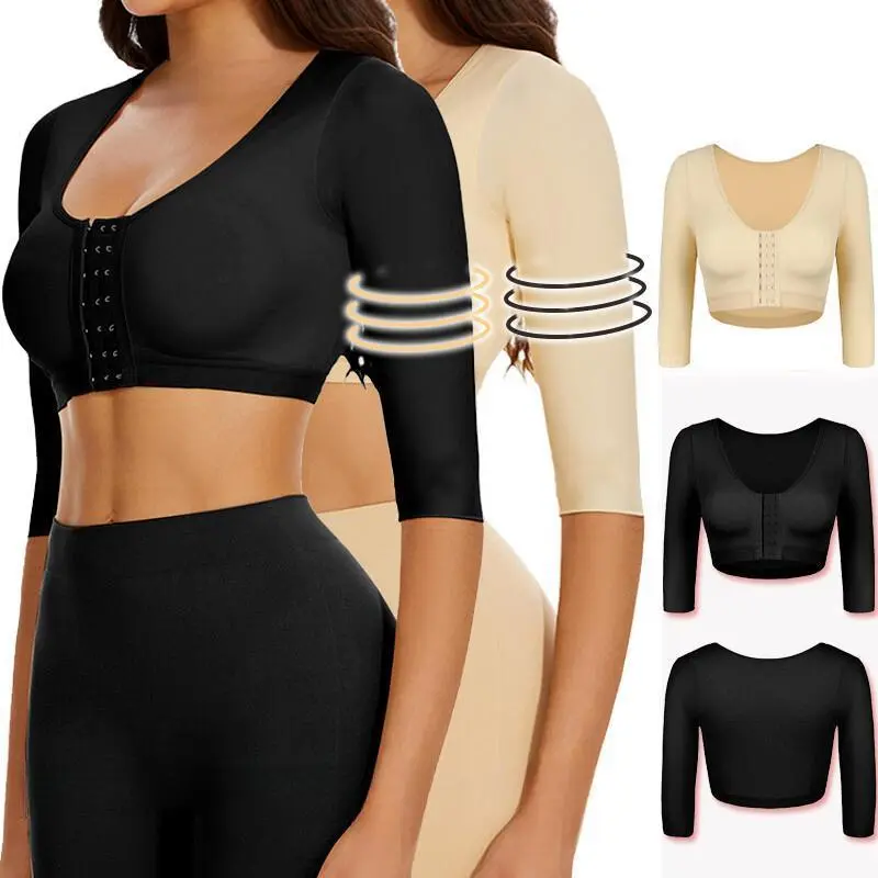 Upper arm shaping sleeve compression tops for women after breast surgery push-up bra shaping cropped tops, body shapers, Shapewear, Women's Clothes, Lady, Minimalist, Basic, Females