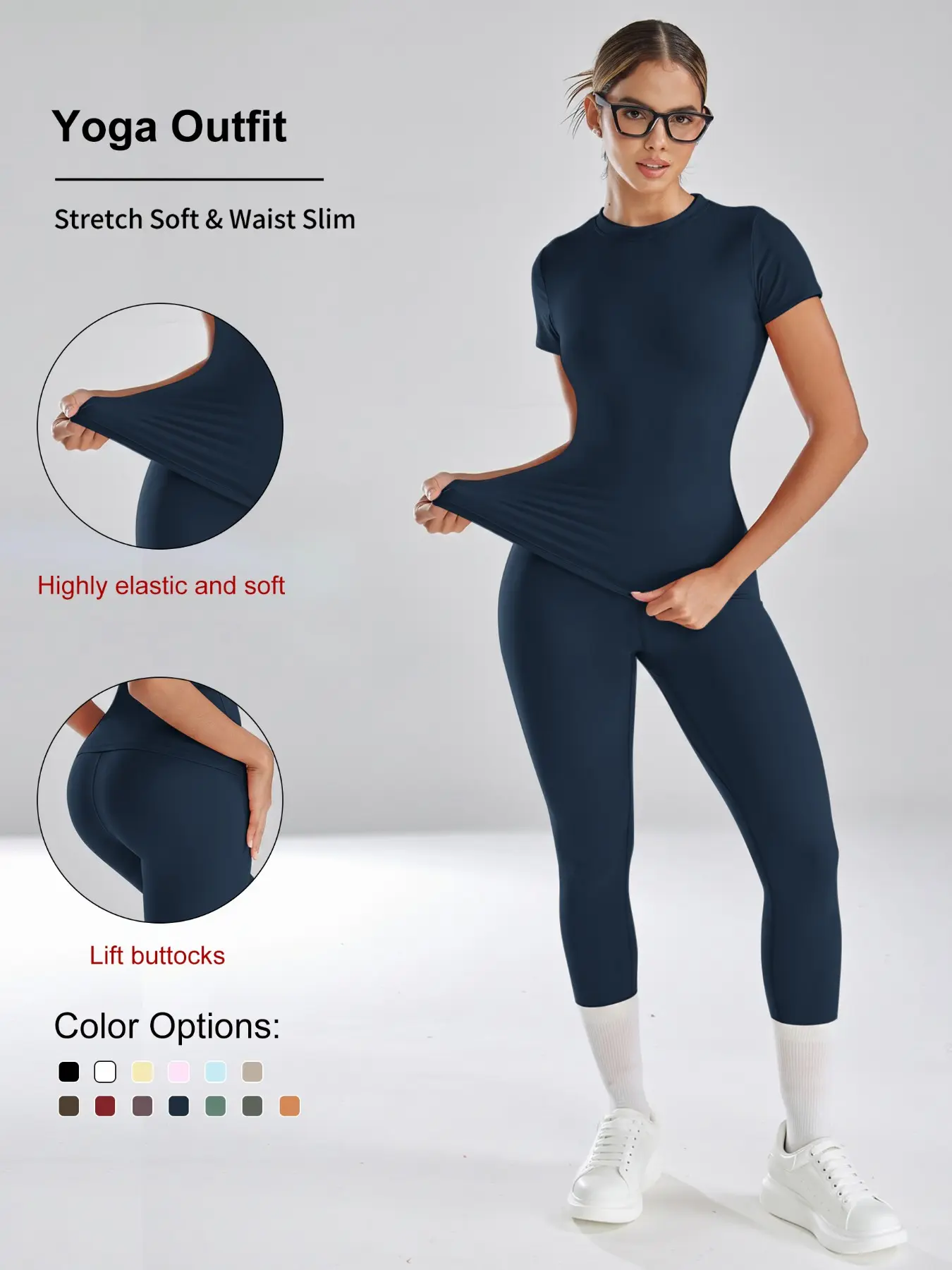 Women's Summer 2 Piece Yoga Workout Set, Short Sleeve Slim Top High Waist Butt Lifting Capri Leggings, 4 Way Stretch Soft Tummy Control Sculpt Activewear, Fitness Activewear, Multi Color Casual Gym Pilates Daily Loungewear Outfit