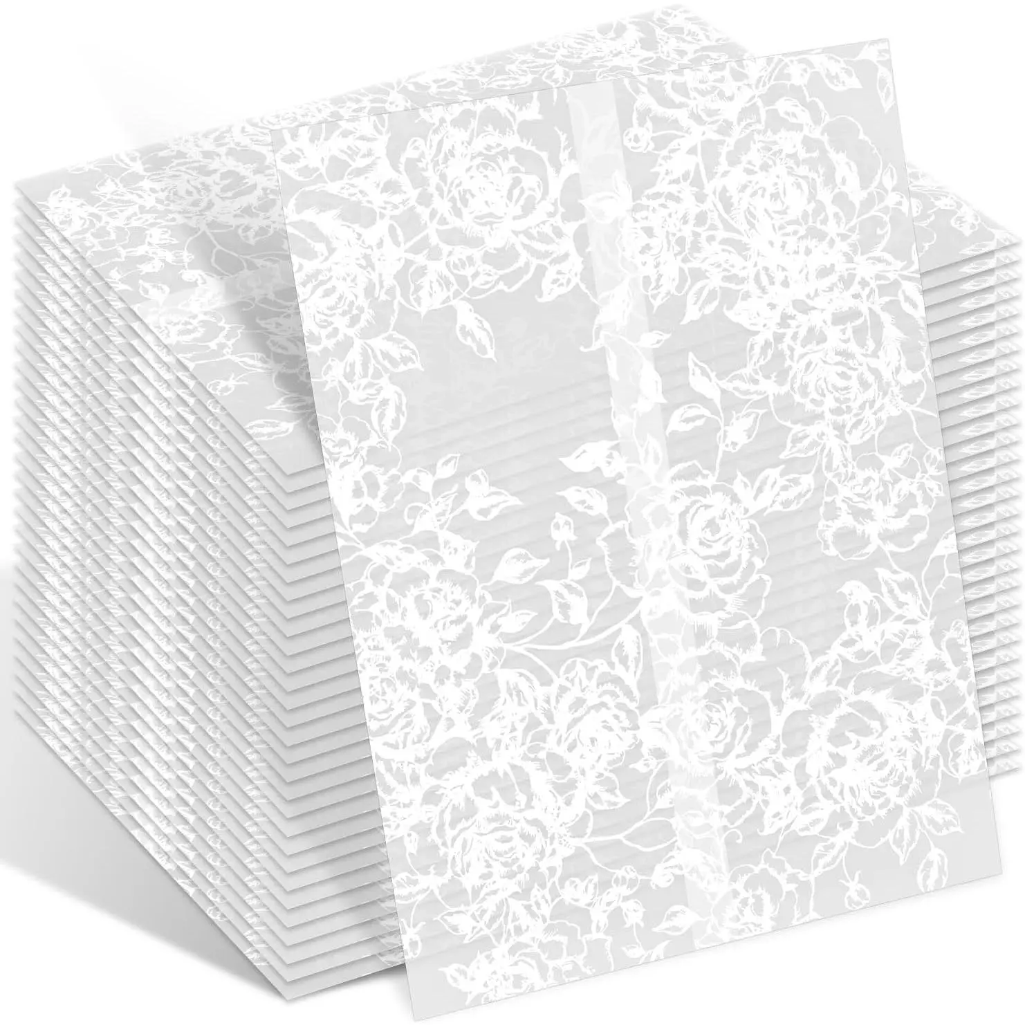 102 count Pre-Folded Vellum Jackets for 5x7 Invitations, 135 GSM Vellum Paper Envelope Inserts Liners for Wedding Invitations Cards  Shower Birthday, White Rose