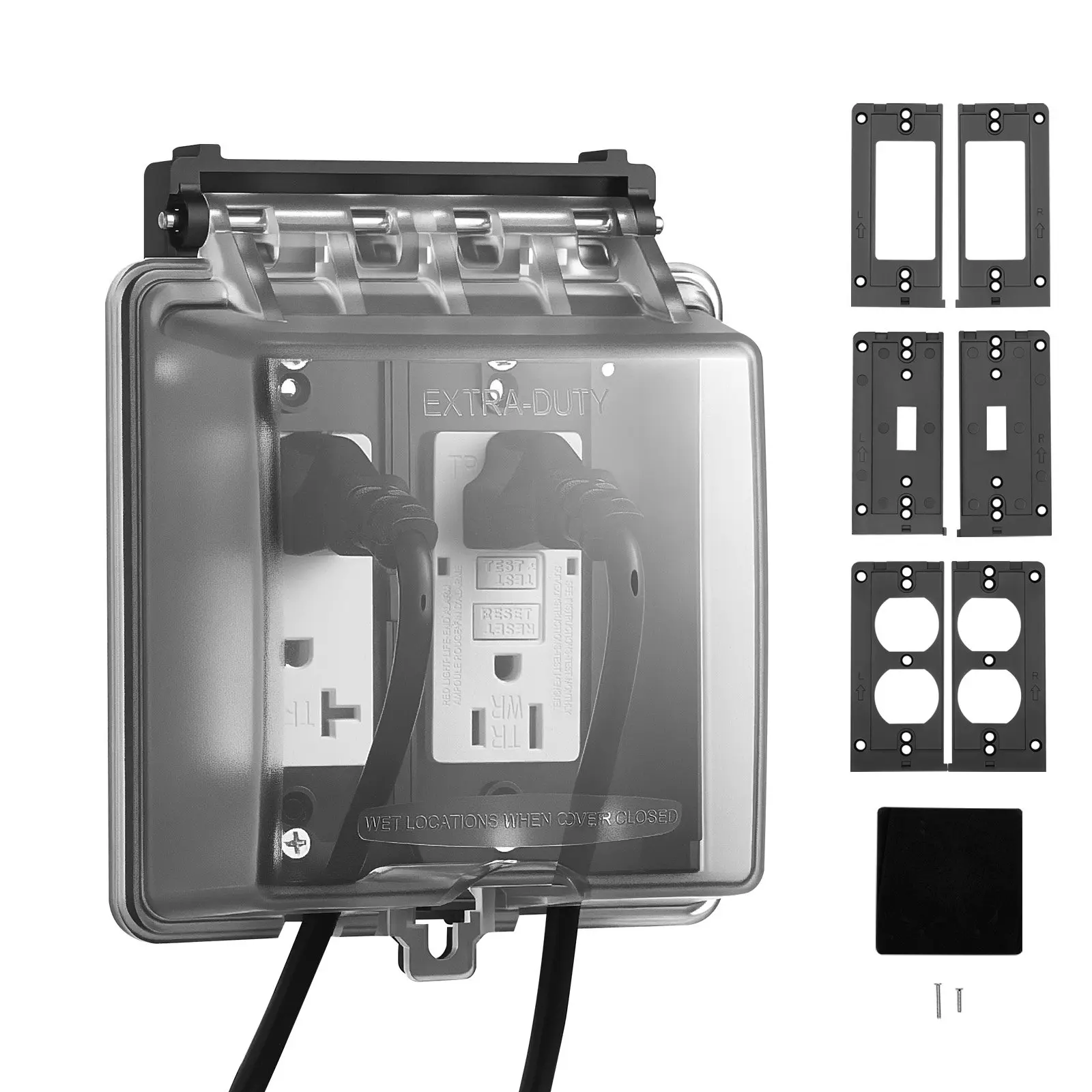 Outdoor Outlet Cover, 2-Gang Weatherproof Electrical Outlet Cover with Lockable Design, High-Strength PC Material, 12-in-1 Outside Receptacle Socket, Horizontal/Vertical for Easy Installation