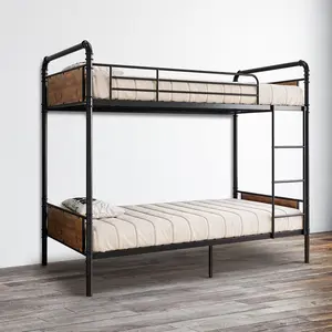 Modern Twin over Twin Bunk Bed with Metal and MDF Frame Space Saving Double Bunk Bed for Kids Teens Siblings Room Heavy Duty Platform Bedstead with High Guardrails Built-in Ladder No Box Spring Needed Small Space Apartment Furniture, Secure, Assembly Requ