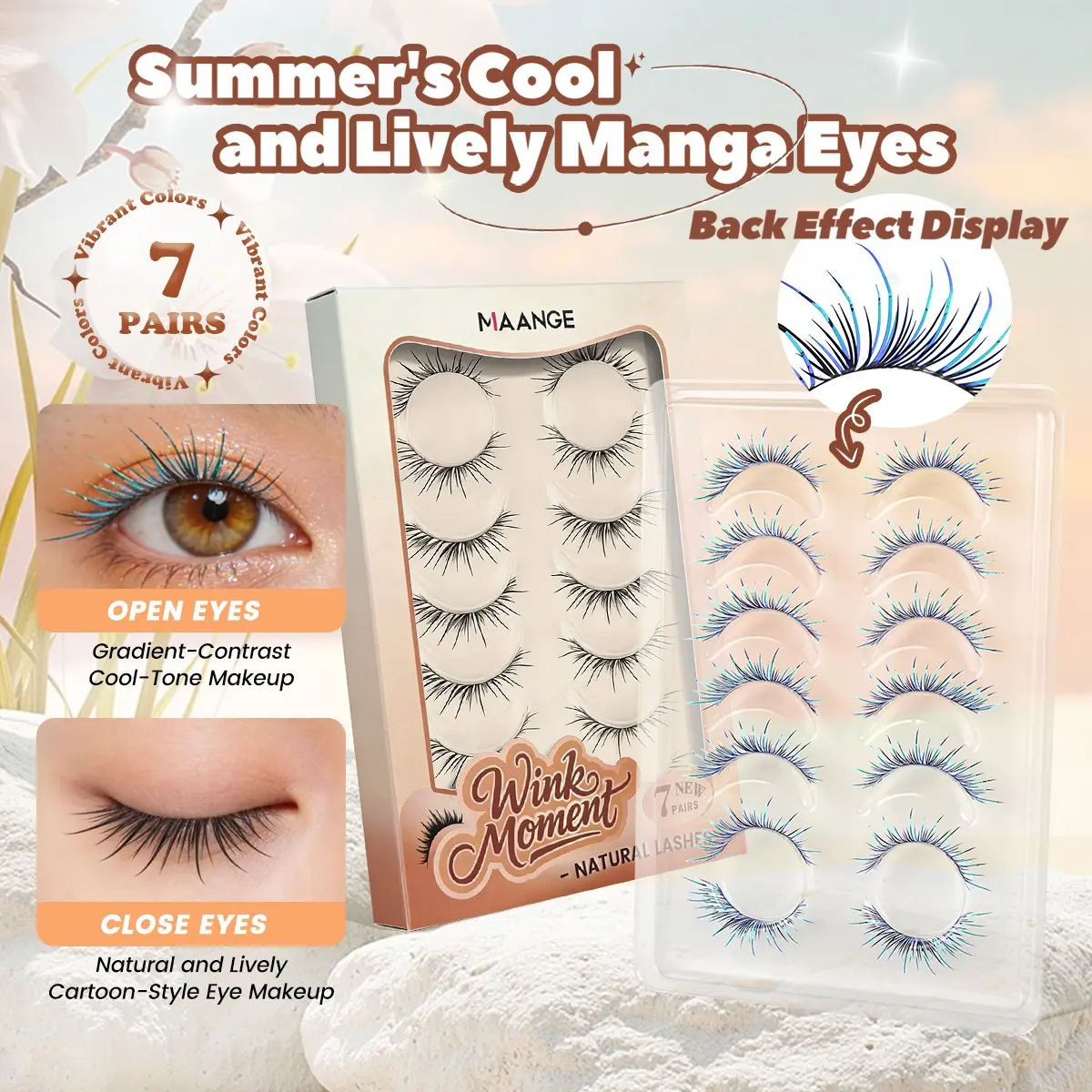 MAANGE 7 Pairs C Curl Glitter Lashes, Natural Wispy Sparkle False Eyelashes, Lightweight & Reusable, Easy to Apply, Shiny Curly Effect, Perfect for Daily, Party & Festival Makeup