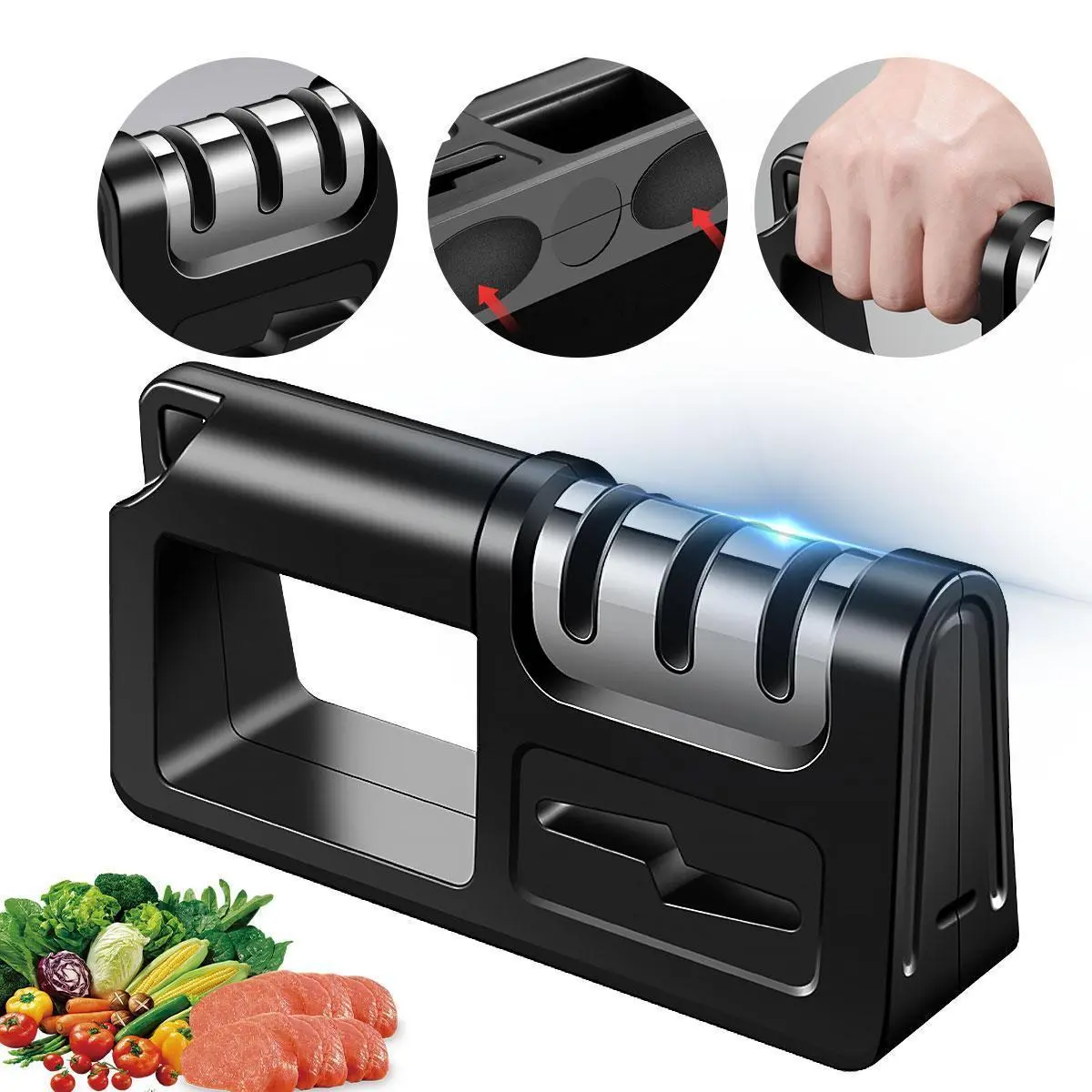Kitchen Knife Sharpener and Scissor Sharpeners, 4-in-1 Knife Sharpener, Safely Sharpen Knives