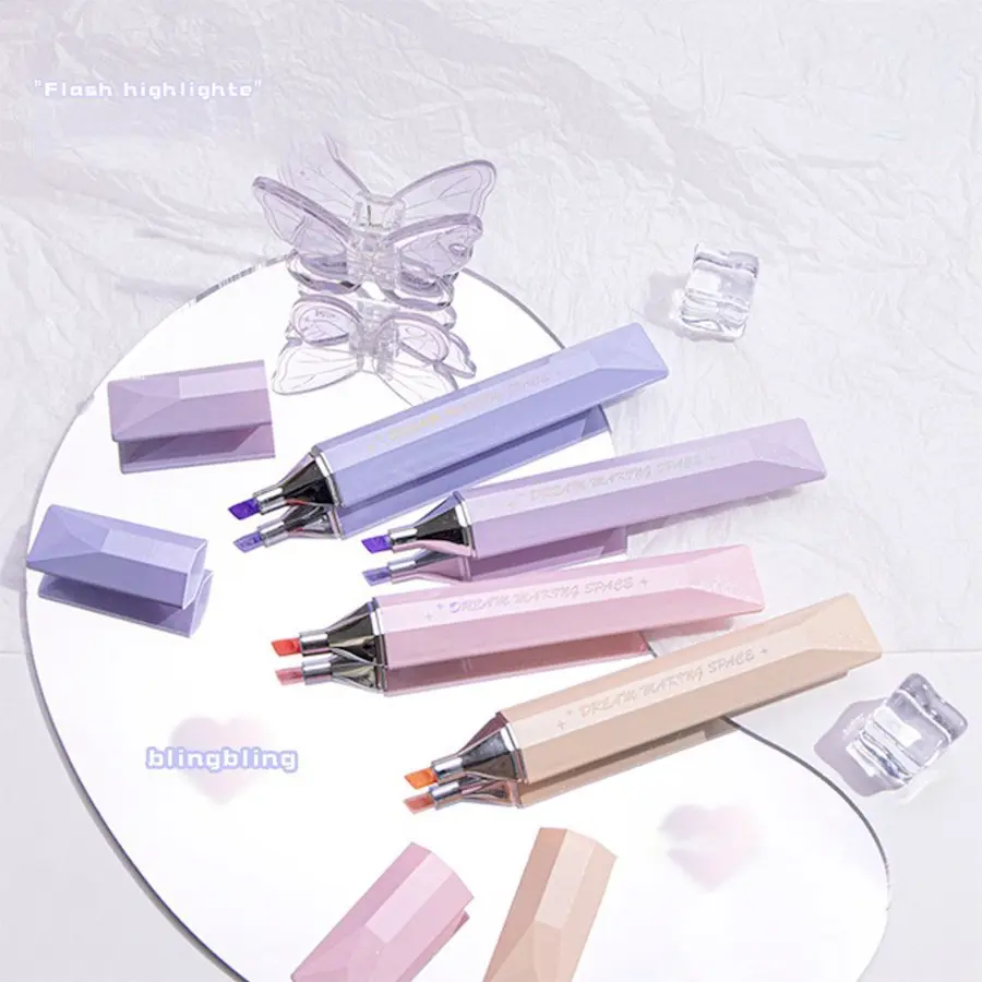 Candy Color Highlighter Set 4 Pcs, Macaron Series Study Notes Marker Pens, Student Exam Focus Tool, Waterproof Non-Blotting, Colored Index Stickers