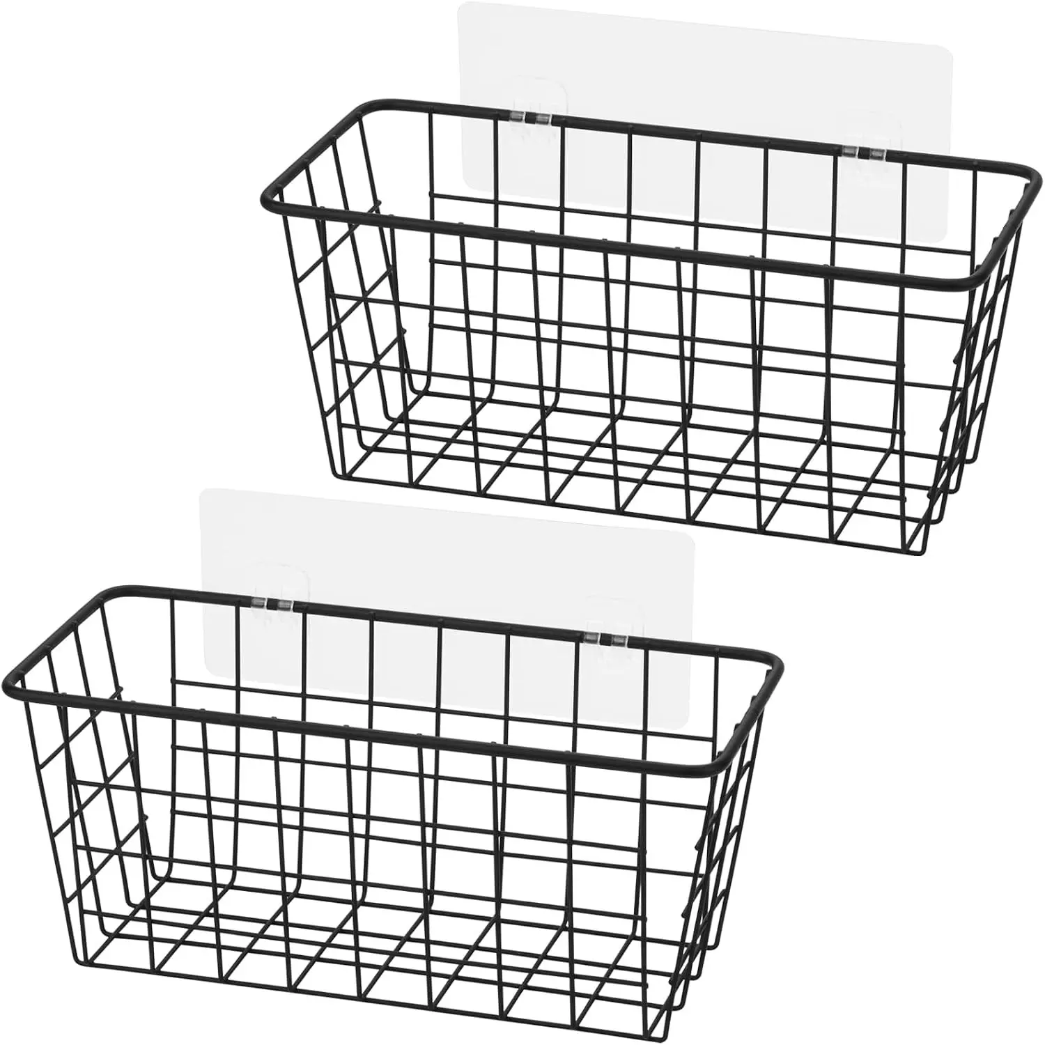 Kitchen Hanging Basket, No Drilling Cabinet Door Organizer Rack, Wall Adhesive Basket for Cabinet, Cupboard Door, Bathroom, Kitchen Storage Baskets, Black (2 Pack)