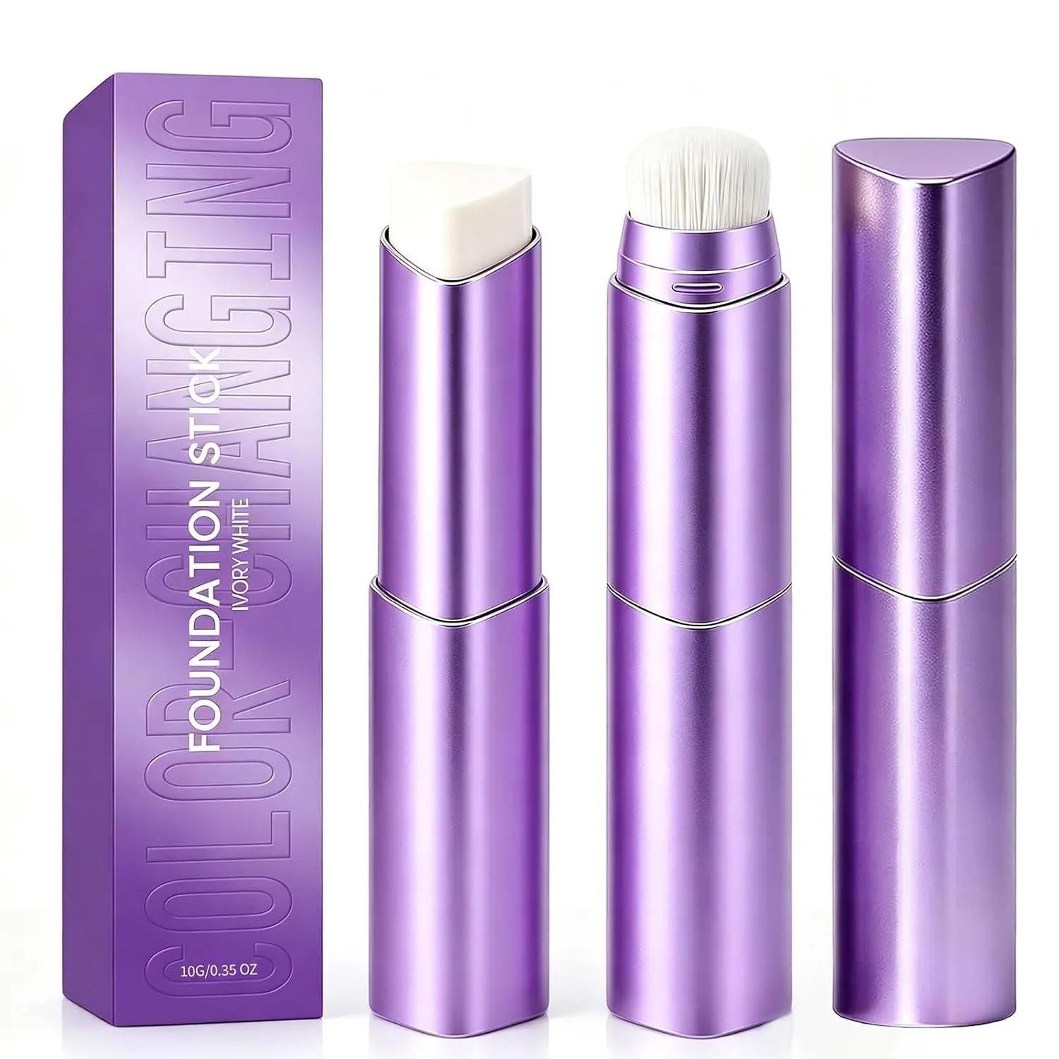 2Pcs Foundation Stick, 2-in-1 Changing Foundation Stick with Blending Brush, Moisturizing Long-Lasting, Available Travel And Daily Touch-Ups (Natural Color)