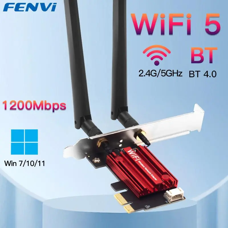 WiFi 5 PCI-E Wireless Adapter AC1200 Network Card Dual Band 2.4G/5GHz 802.11AC For Bluetooth 4.0 Desktop Windows 7/8/10/11 Portable LTE Mobile Hotspot Router