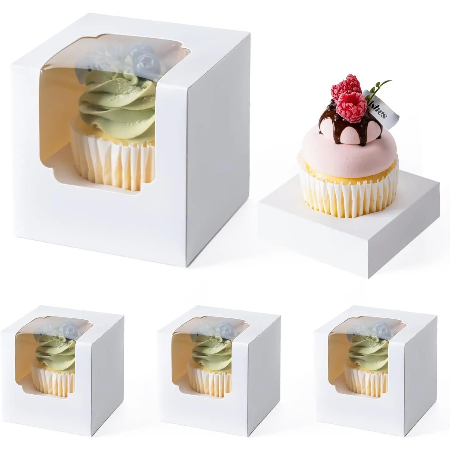 28 count Cupcake Boxes, Individual Cupcake Containers with Window,  Grade Cupcake Holders Carrier with Inserts, Stackable Deep Cake Box for Birthday Holiday Party Bakery Supplies (White)