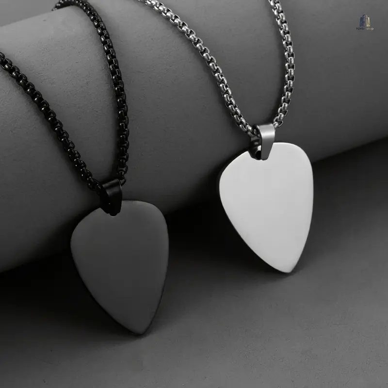 Unisex Polished Finish Stainless Steel Blank Guitar Pick Pendant Necklace - Minimalist Rock Music Unengraved Fashion Accessory for Daily Wear (Pendant Shape Design)