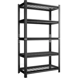 5-Layer Metal Storage Rack, Adjustable Height Storage Rack, 2000 Pound Load, Suitable For Garages, Kitchens, Supermarkets, Storage Rooms, And Gyms.Black, Requires Assembly