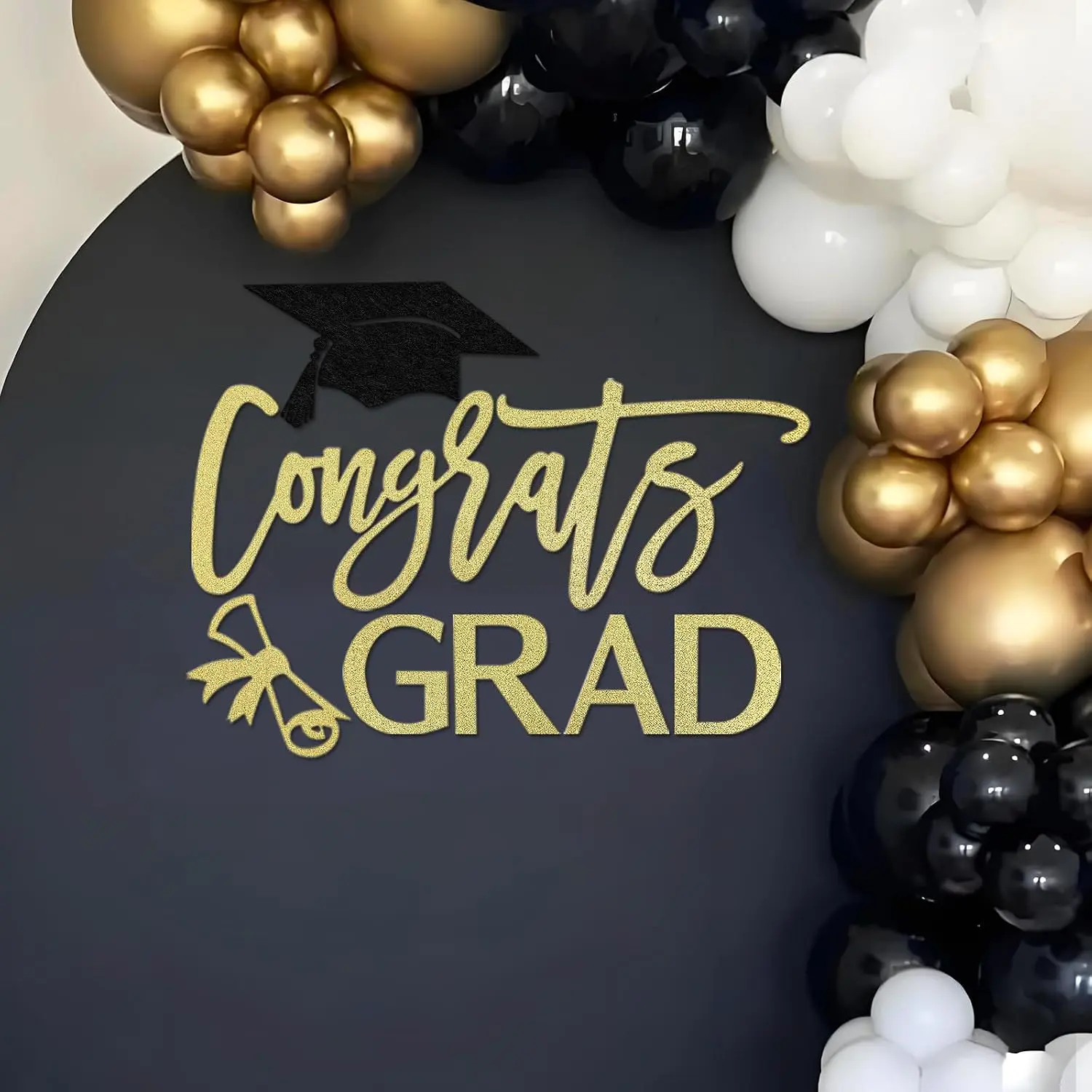 Congrats Grad Sign for Backdrop - Felt Congrats Grad with Graduation Cap & Diploma Decal Sign for 2026 Grad Party Balloon Arch Backdrop Decorations Photo Props (Glitter Gold)