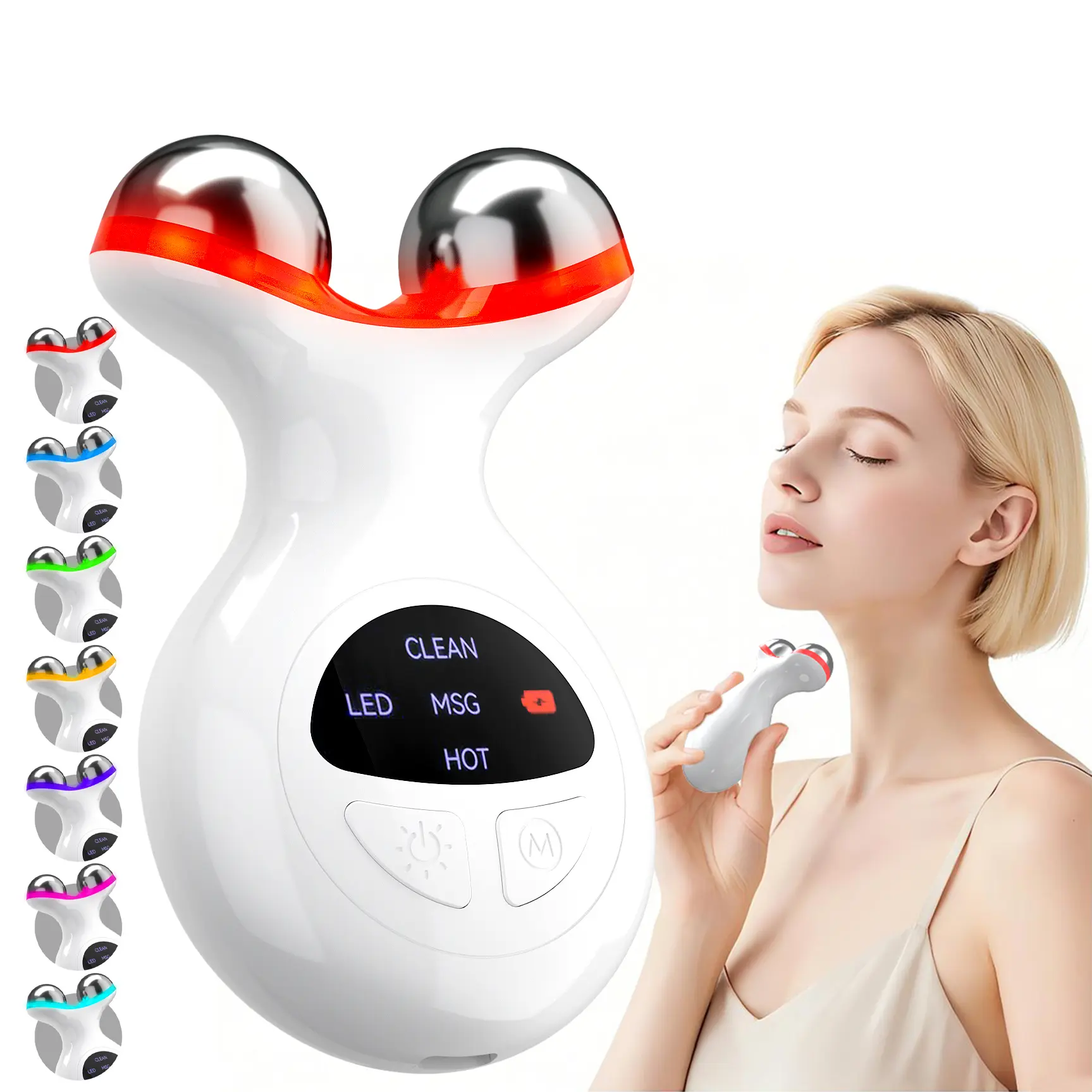 Facial Sculpting Tool & Neck Massager, Vibrating Wand with Thermal Heat and 7 Color Light Therapy for Shaping and Toning - Mother's Day Gift for Women, Christmas, Birthday, Mom