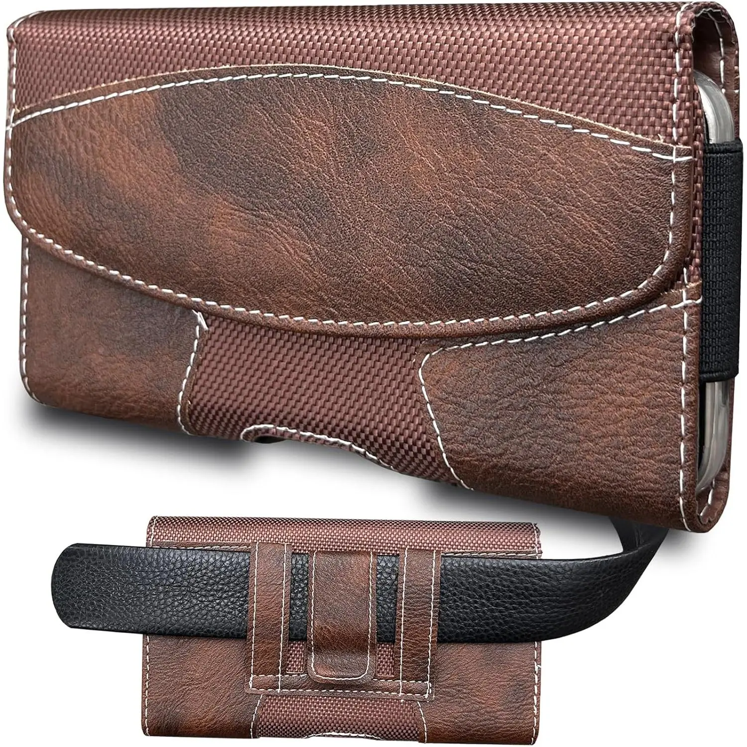 Leather Phone Holster for Men with Belt Clip, Cell Phone Holder for  17/16/15/14/13/12/Pro Max & Plus,Galaxy S25/24/23 Ultra & Plus,S24 FE,Belt Pouch Case  Closure (Brown-XL)