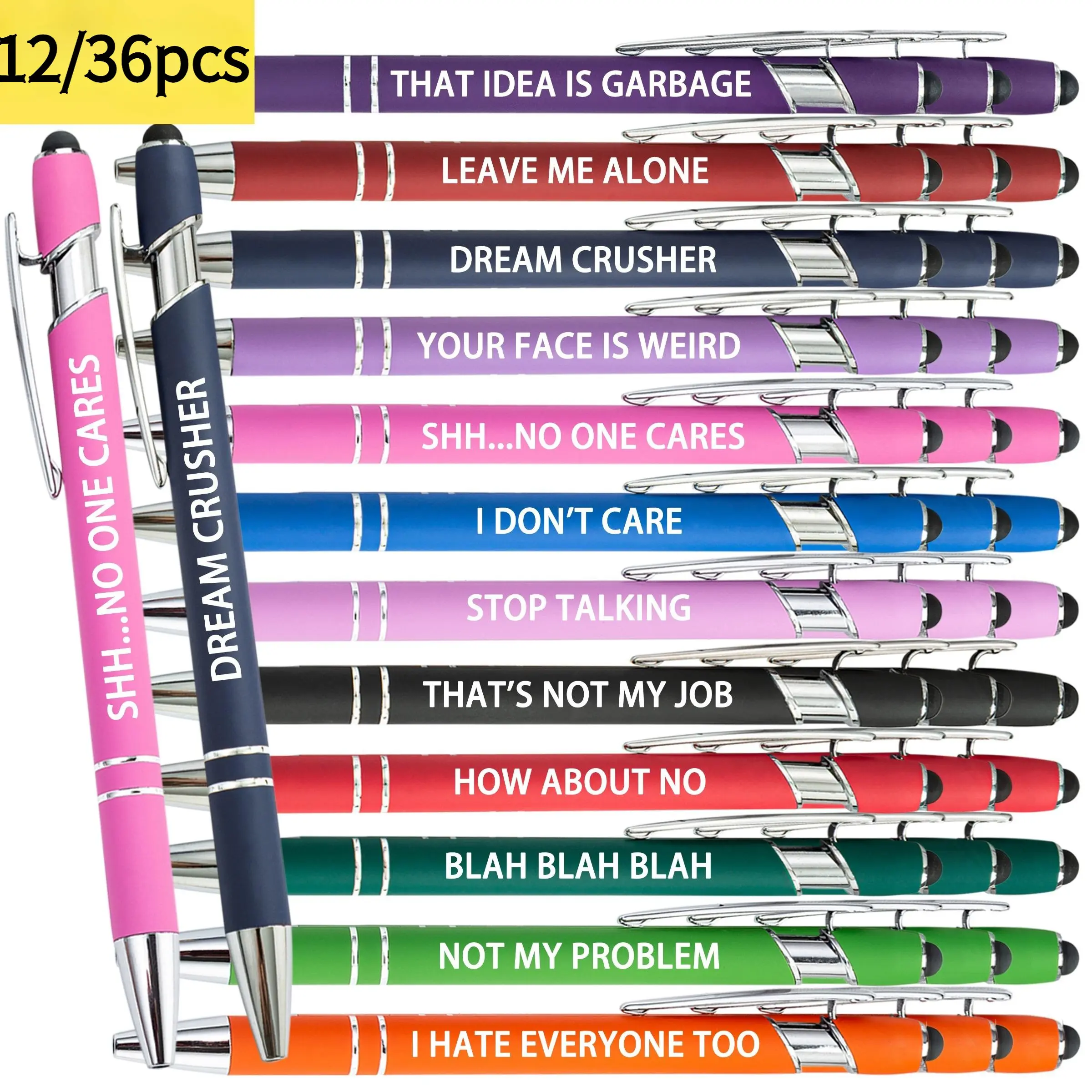 Ballpoint Pen Set, 12/36pcs Humorous Ballpoint Pen Set, Novelty Sarcastic Negative Quotes Ballpoint Pen, Suitable for School, Classmates, Colleagues, Funny Teacher Pens, Office Stationery Supplies