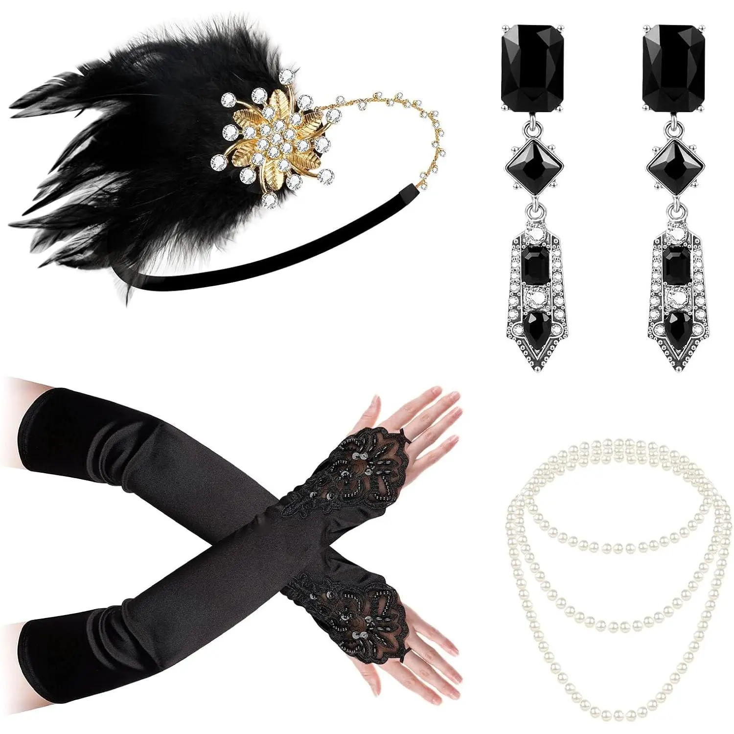 1920s Flapper Costume Accessories Set for Women,   Costume Roaring 20s Accessories Set with Headpiece