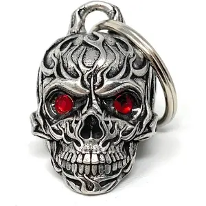 Bravo Bells Flame Skull Diamond Bell - Biker Bell Accessory or Key Chain for Good Luck on the Road