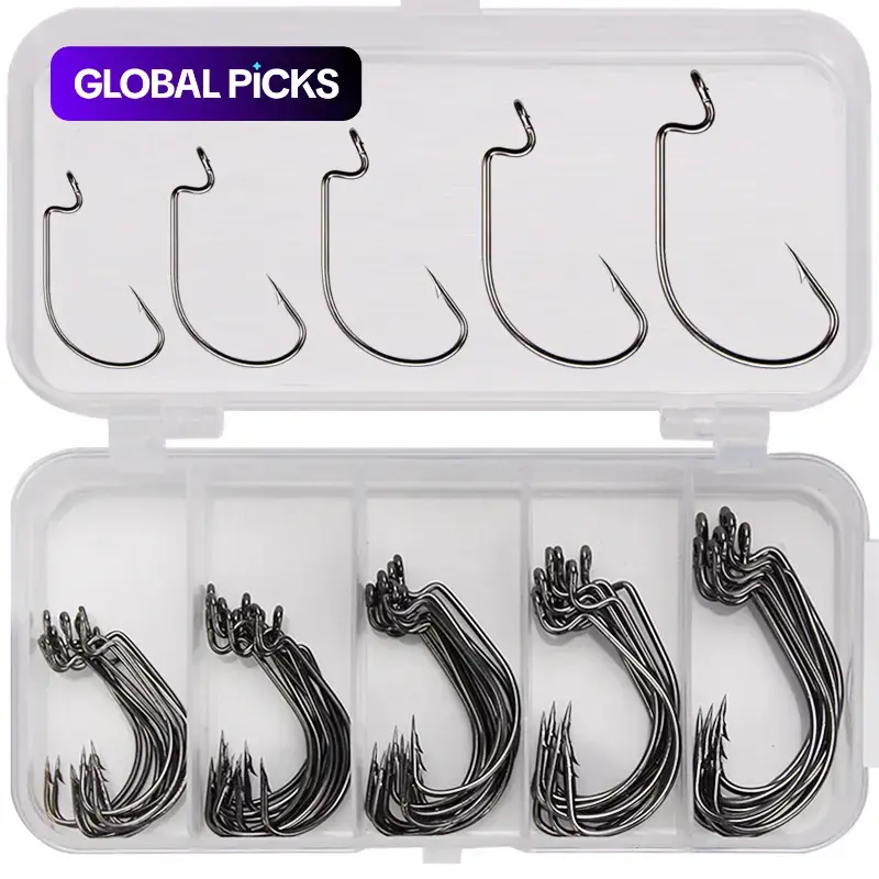 Fishing Hook Set, 50pcs/box Carbon Steel Crank Hook Set, Fishing Hook for Outdoor Fishing, Fishing Accessories Kit, Outdoor Fishing Supplies #GLOBAL PICKS
