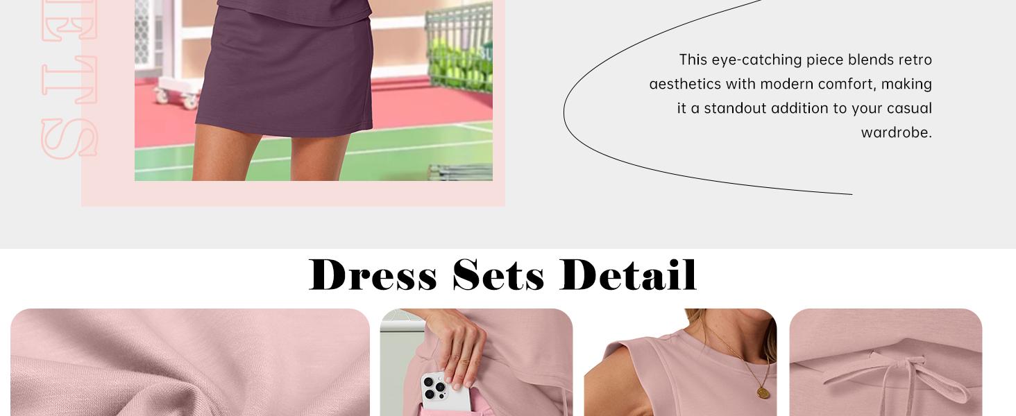 GRECERELLE Women's Summer 2 Piece Skort Set Cap Sleeve Round Neck Top & Tennis Skirt with Pockets for Athletic & Casual