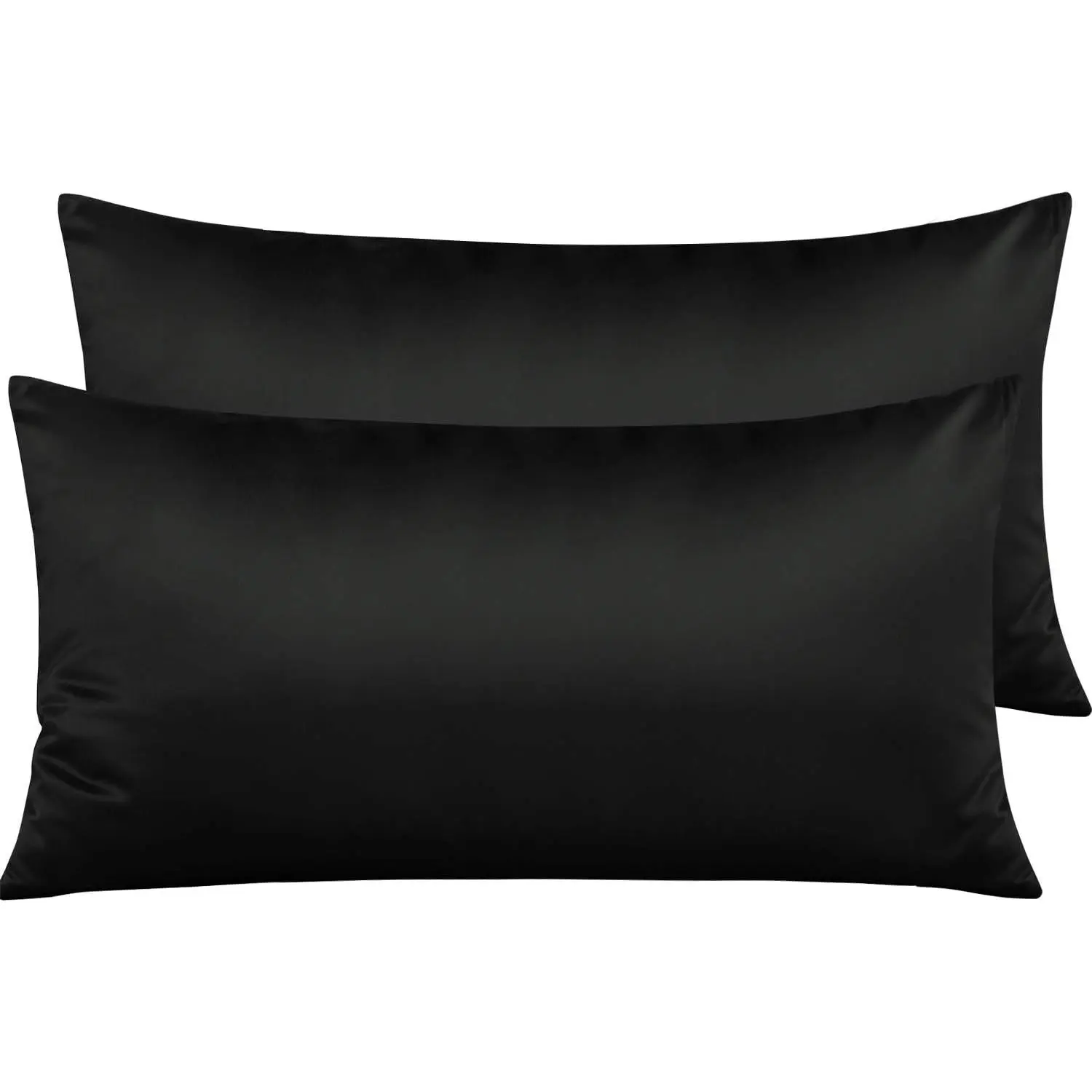 Microfiber Satin Hair Protection Pillowcases Set of 2, Luxury King Simple Solid Wrinkle-Free Hidden Zipper Pillowcases, 20x36 In, Black