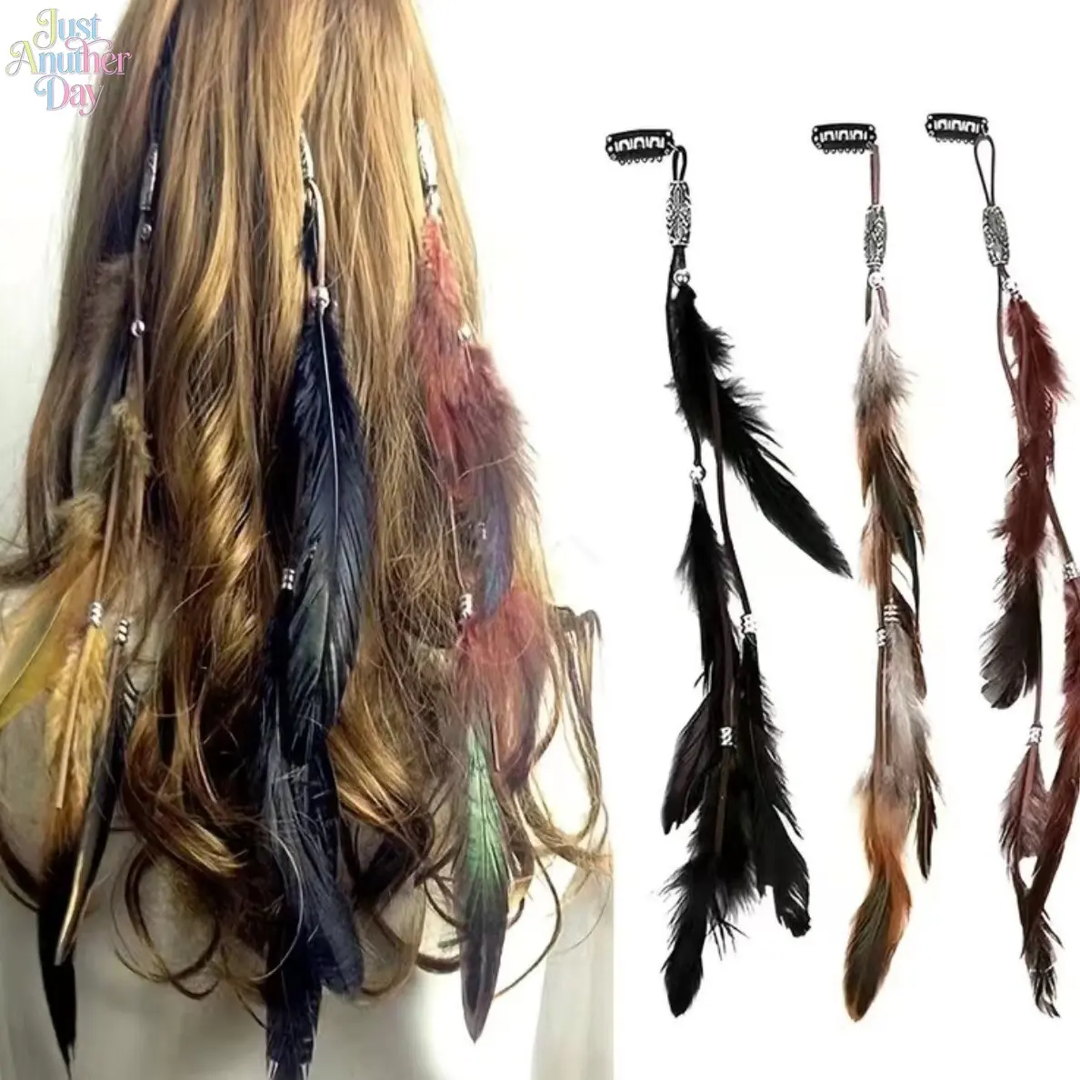 6 Pack Bohemian Ethnic Style Long Natural Feather Hair Barrettes, Retro Indian Tassel BB Hair Clips, Hippie Vintage Hair Pins for Beach Vacation, Festival Cosplay & Daily Boho Outfit Decor