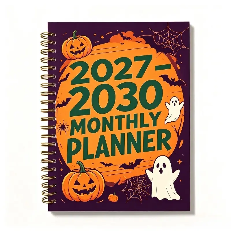 2027-2030 Monthly Custom Calendar/Planner - January 2027 to December 2030, four-year monthly custom calendar, Halloween fun-themed cover notebook, yearly calendar planner, month tabs, 48-month calendar, 13.97 x 21.08 cm thick paper, elastic cover