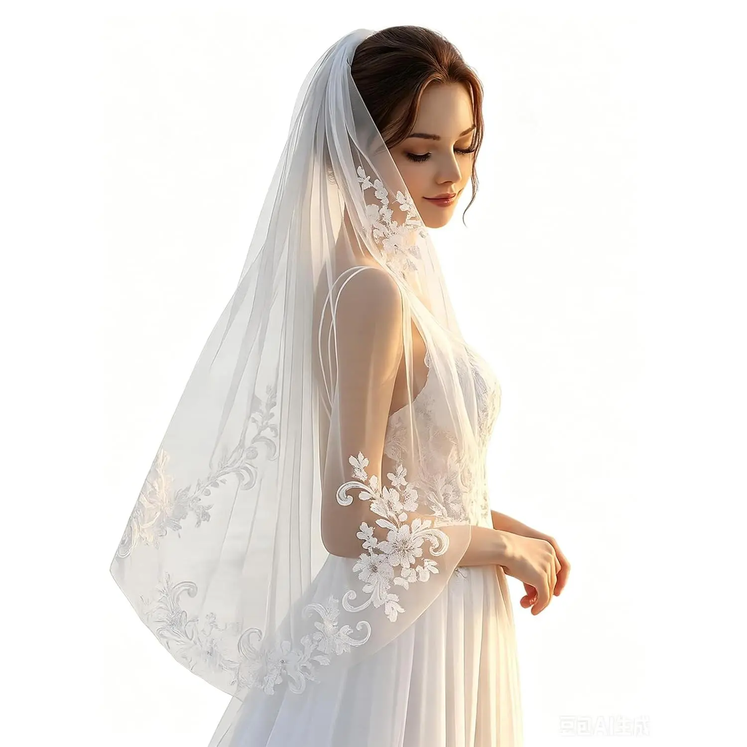 Wedding Veils for women Exquisite Embroidery Bridal Veil With Comb | Soft shimmer tulle,exquisite floral embroidery,secure comb,flowing drape,fingertip length,lace veil,wedding veils for brides