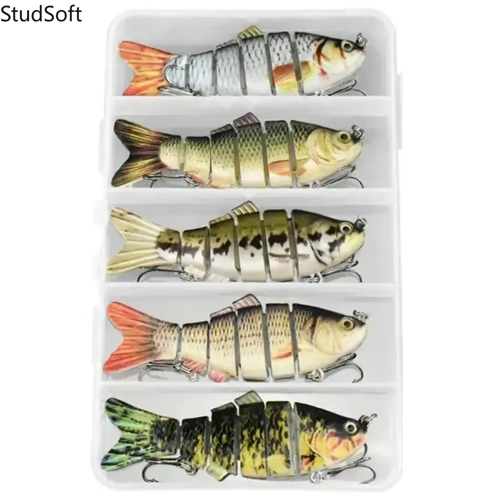 4 Inches 3D-Colorful Multi-Jointed Slow Sinking Segmented Crankbait Fishing Lures with Durable Treble Hooks, Lifelike Hard Bait for Freshwater and Saltwater, Summerwins, Outdoor Fishing Equipment, Hook (J-Hook)
